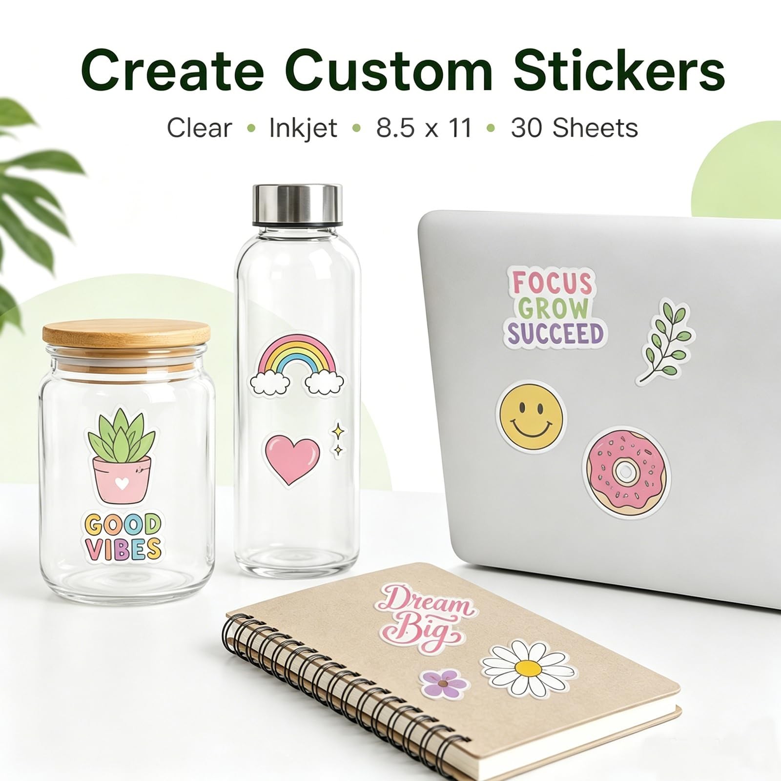 30 Sheets Premium Printable Clear Vinyl Sticker Paper for Inkjet Printers 8.5…