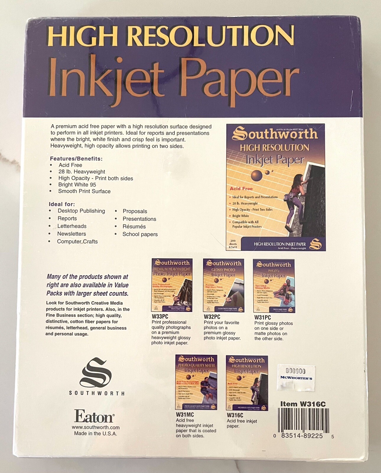 Southworth High Resolution Inkjet Paper 8.5 x11- 200 Sheets Bright White Sealed