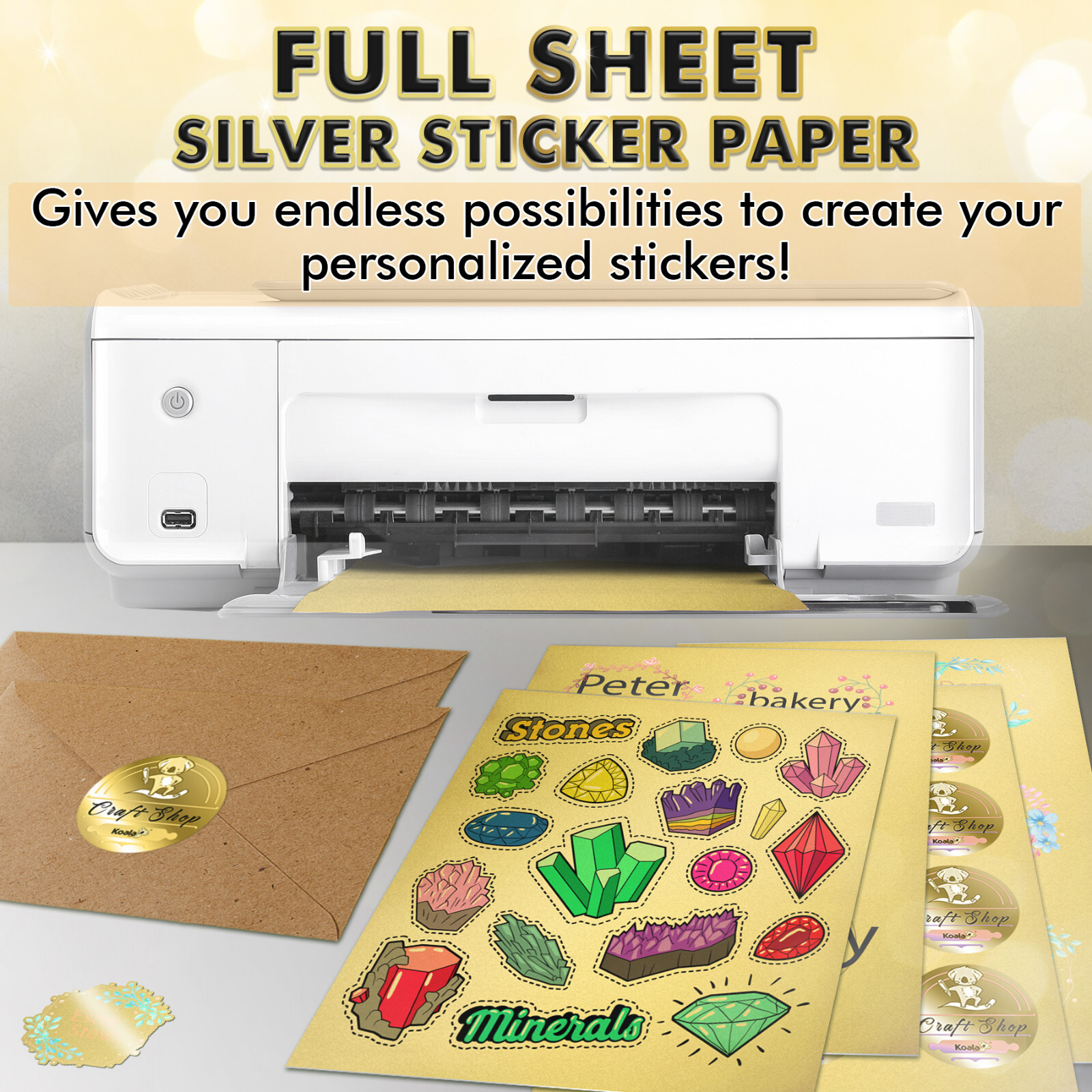 60 Sheets Koala Gold Sticker Paper for Inkjet & Laser Printers 8.5×11 , Cutable