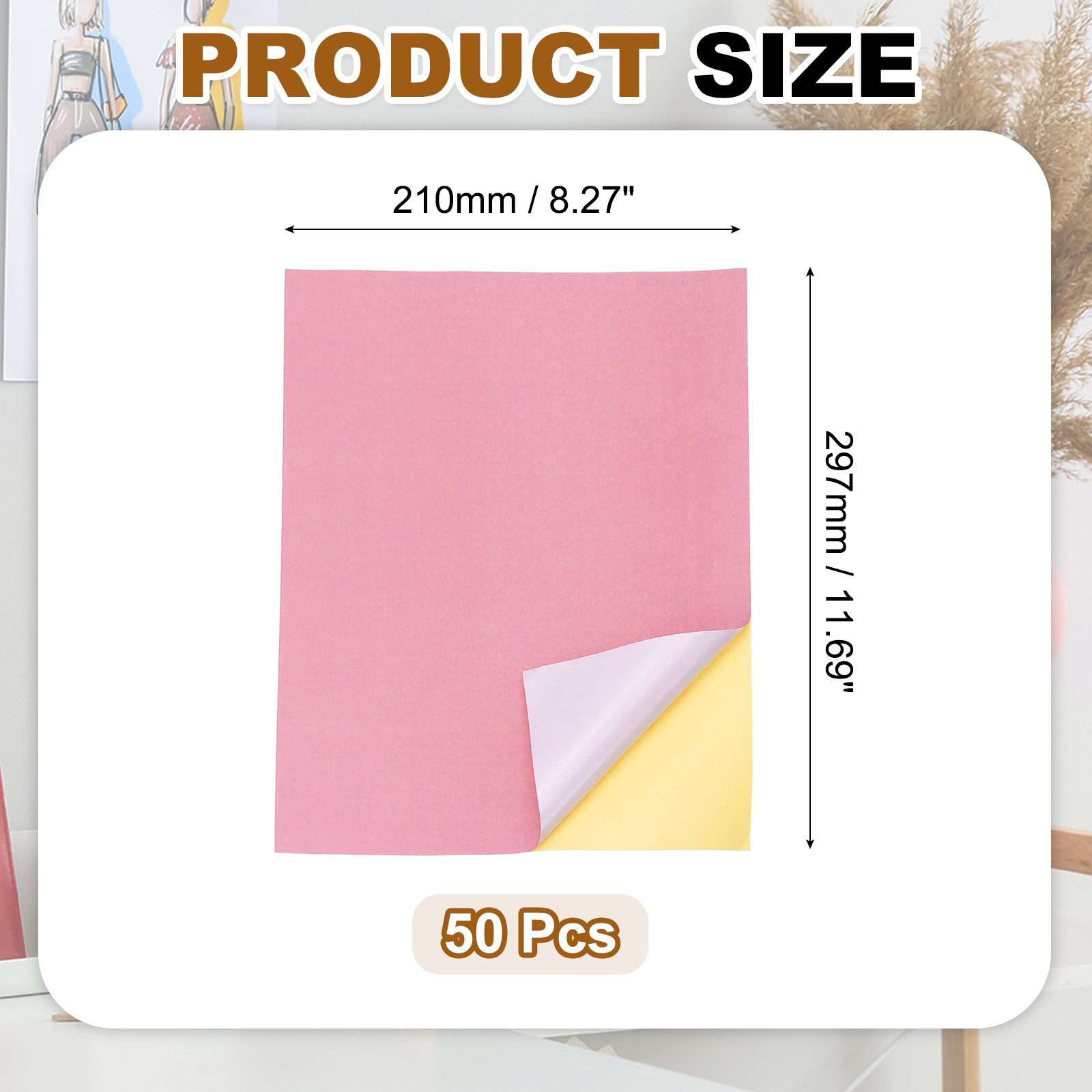 50 Pcs Sticker Paper for Printer 50 Pcs Full Sheet A4 Sticker Labels Pink