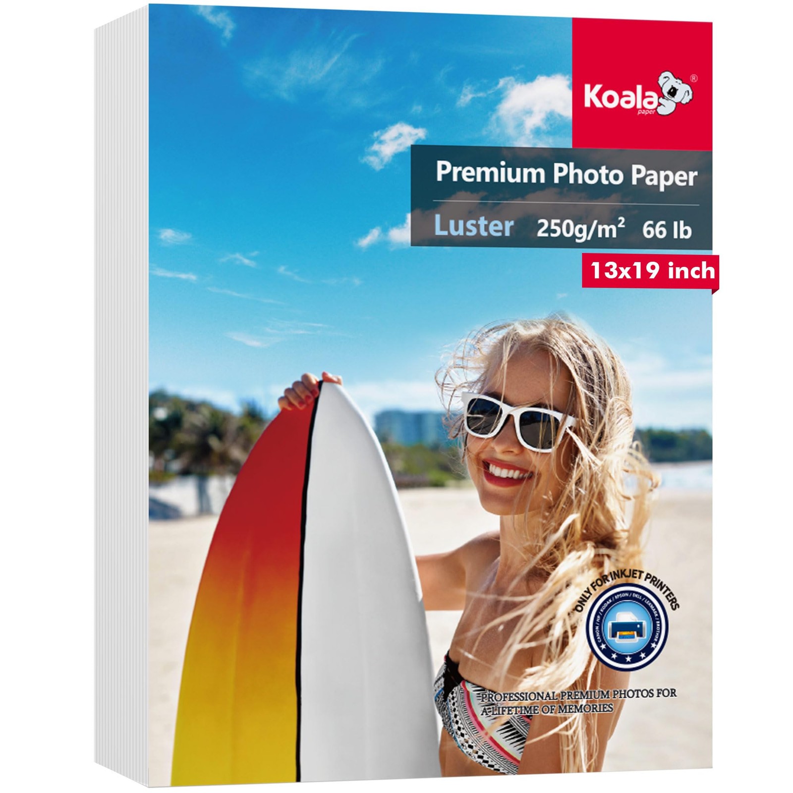 Koala 13×19 Inch Luster Photo Printer Paper Soft Gloss 66lb Inkjet 50 Sheets