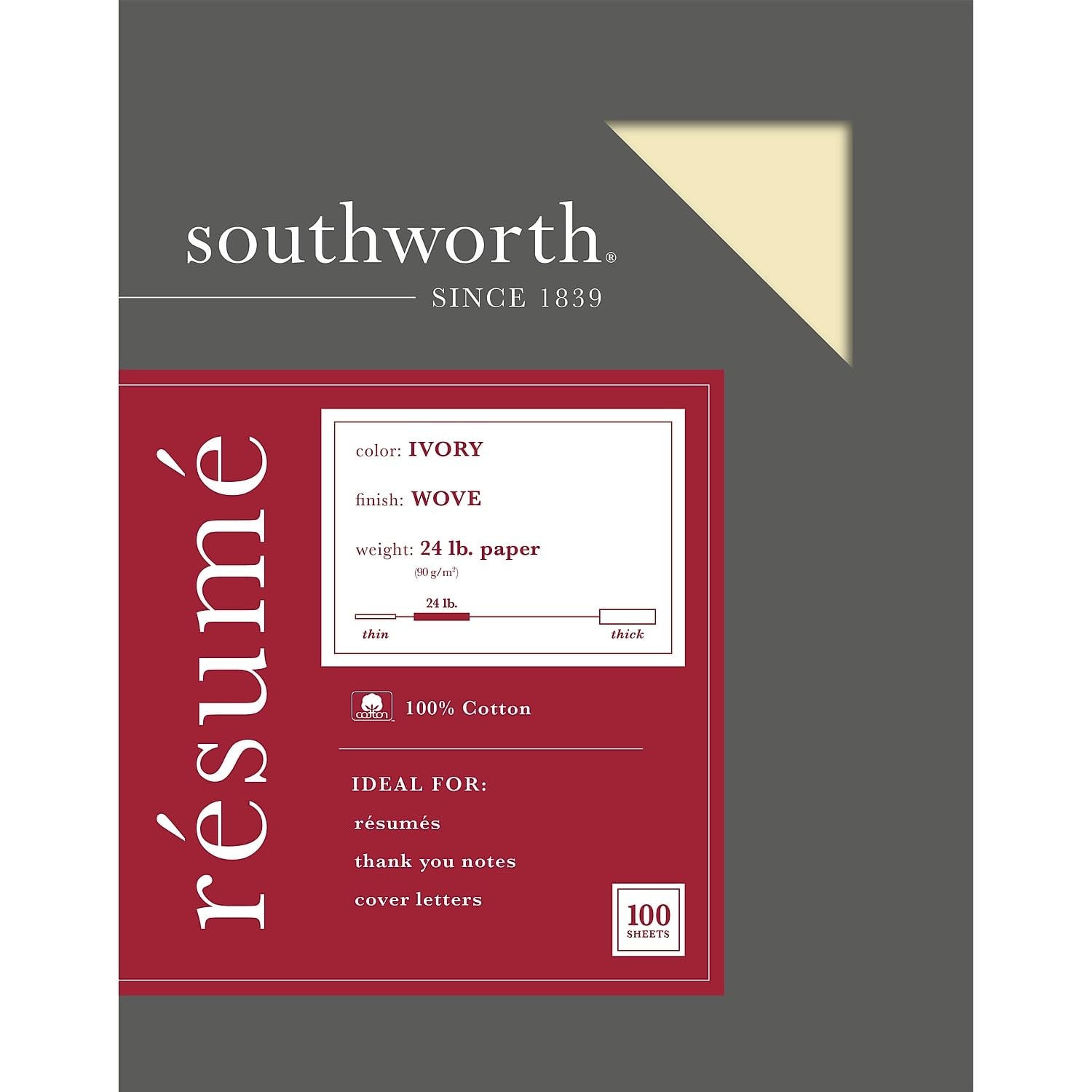 ® 100% Cotton Résumé Paper, 8 1/2″ x 11″, 24 Lb, 100% Recycled, Ivory, Pack O…