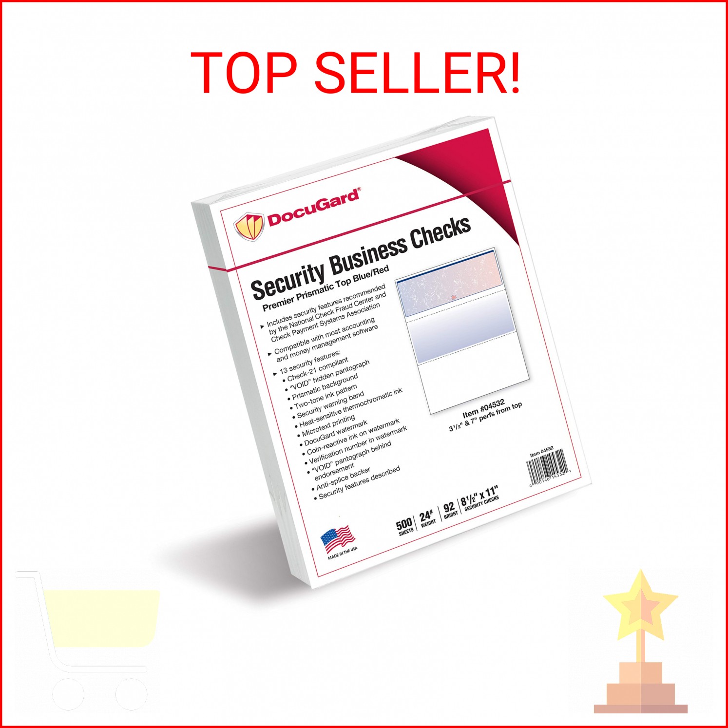DocuGard Blue/Red Premier Prismatic Top High Security Check Paper – Laser/Inkjet