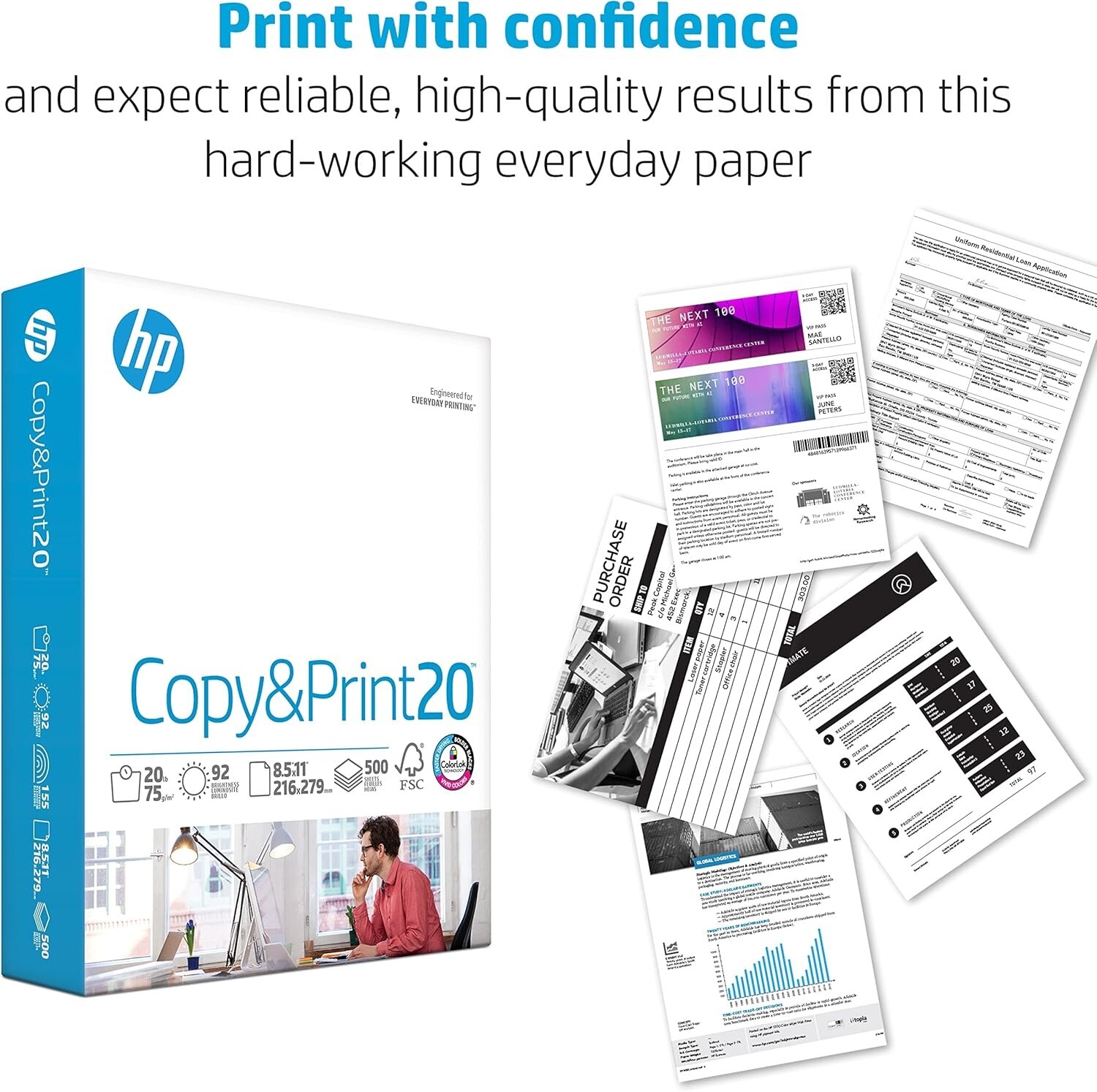 4HP Printer Paper Office 20 8.5 x 11 Copy Print Letter Size 1 Ream 500 Sheets