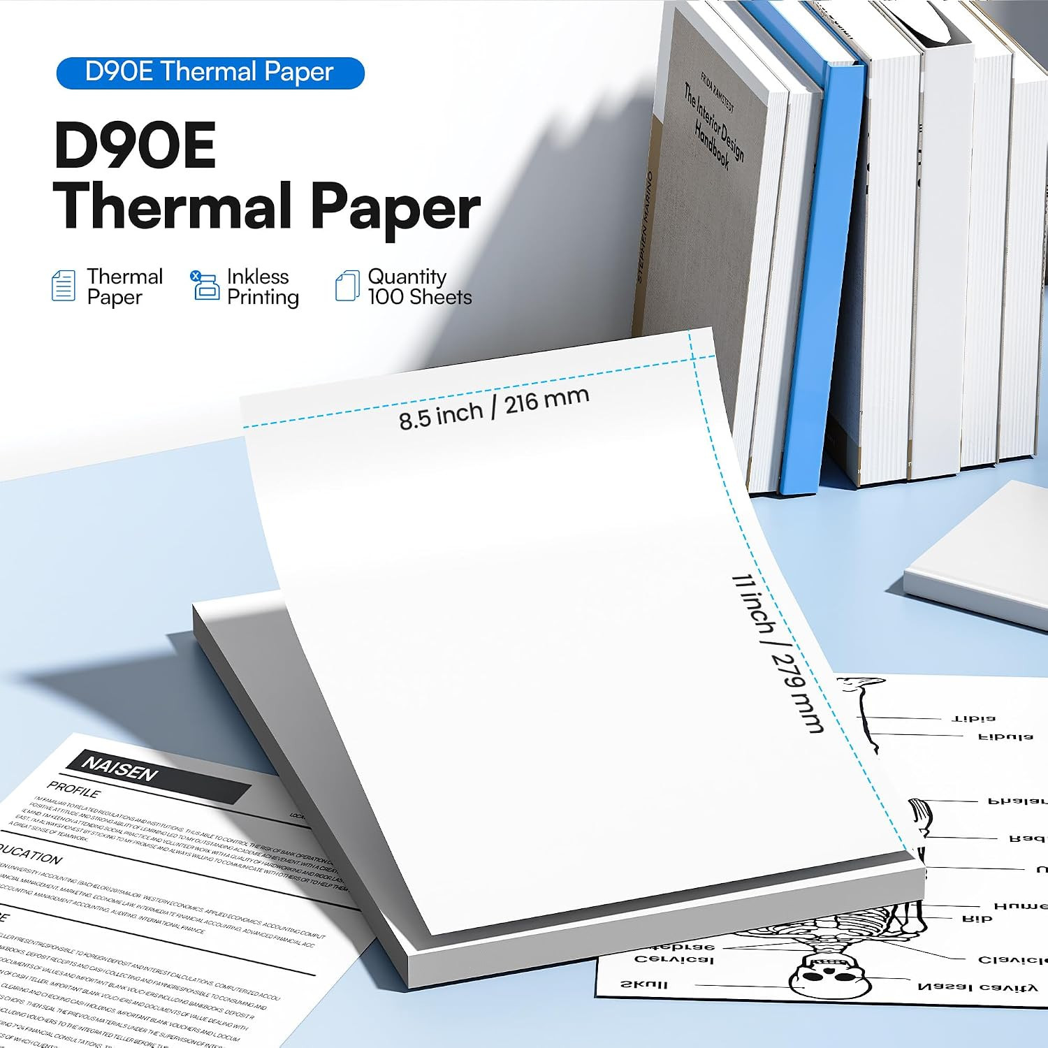 D90E Thermal Printer Paper 8.5 X 11 Inch US Letter Size, Advanced Thermal Printi