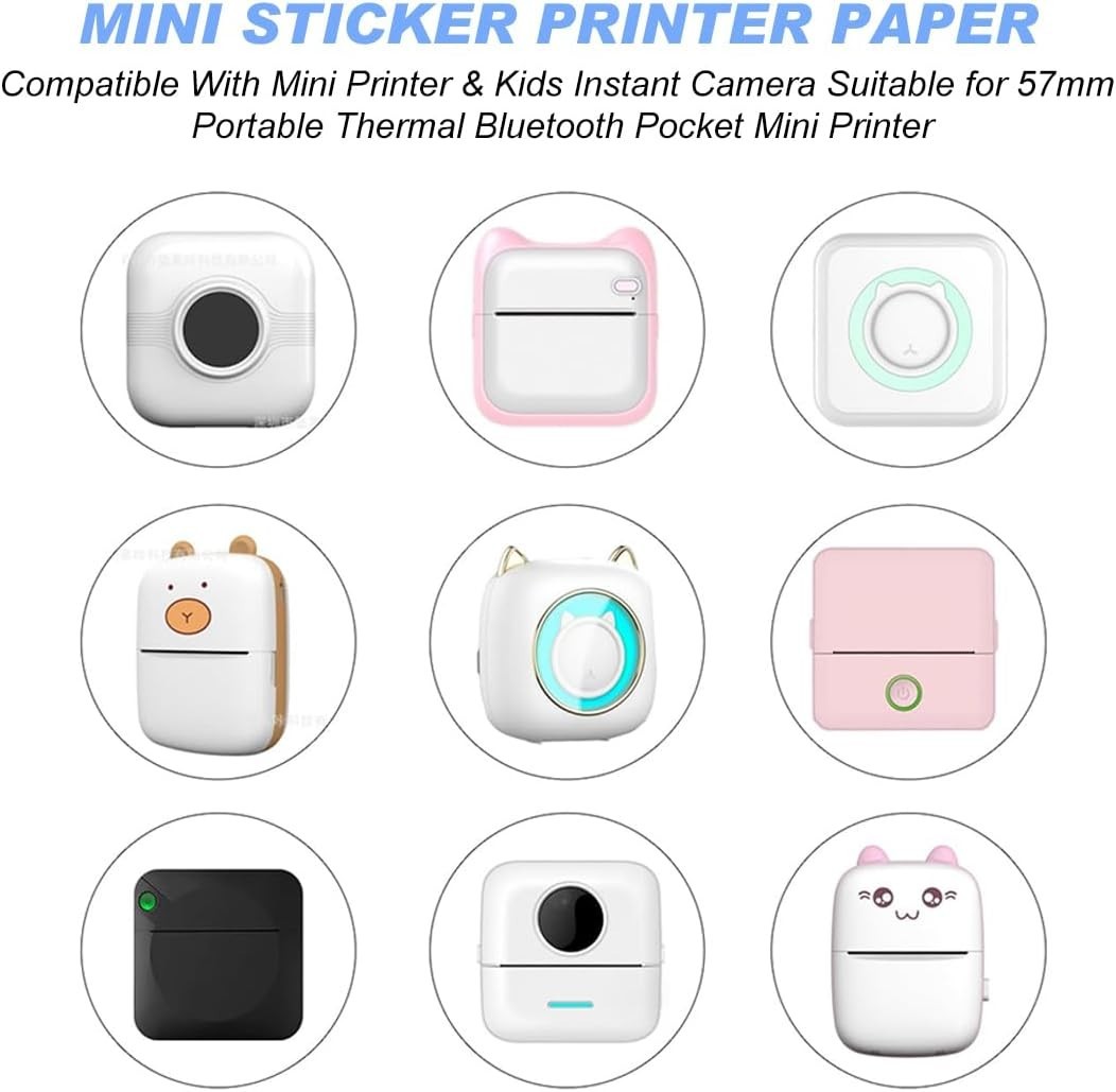 10 Rolls Mini Thermal Printer Sticker Paper 57 x 25mm Self-Adhesive Mini Printer