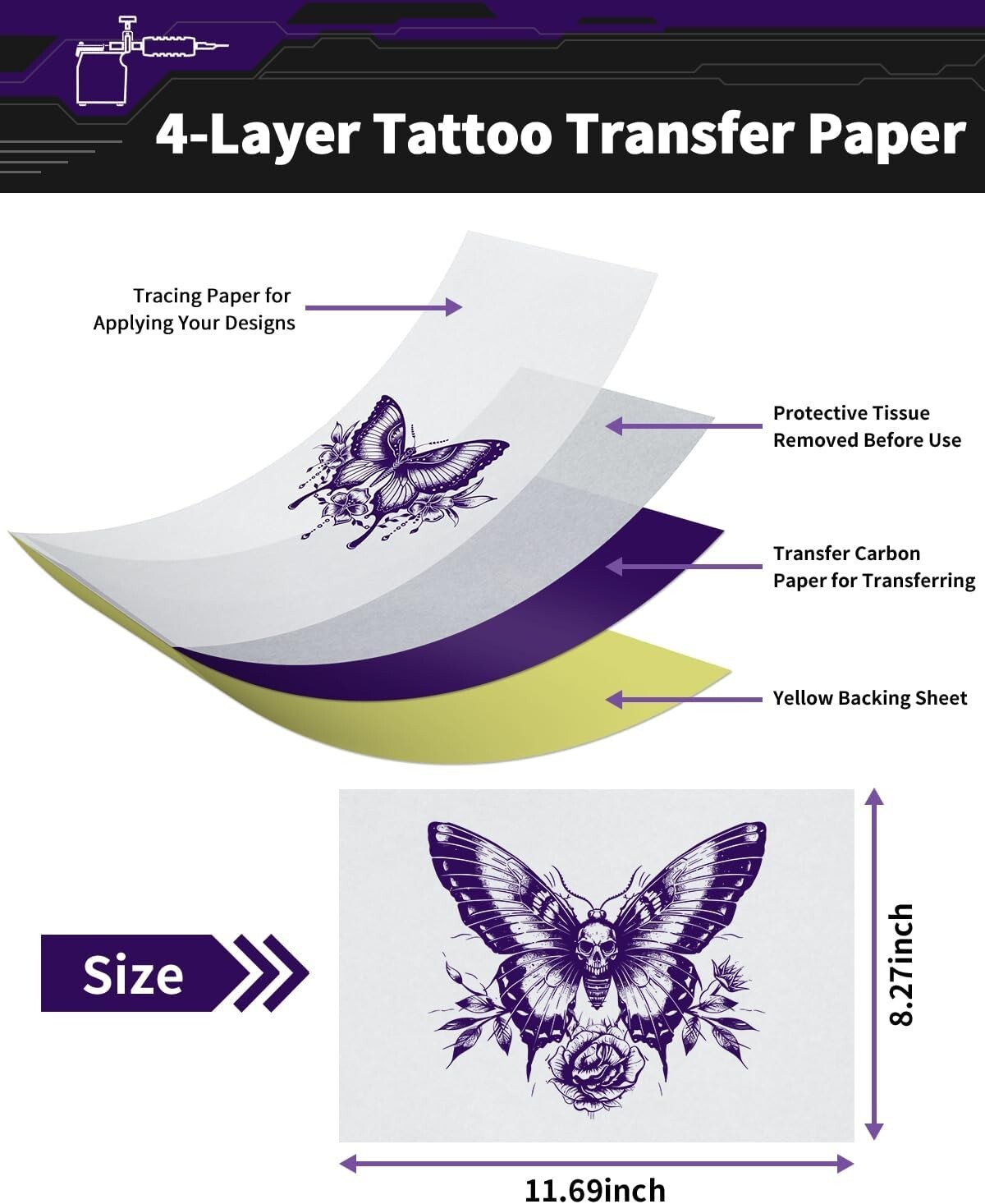 100PC Tattoo Transfer Paper Stencil Thermal Tracing Tatoo Paper for Phomemo M08F