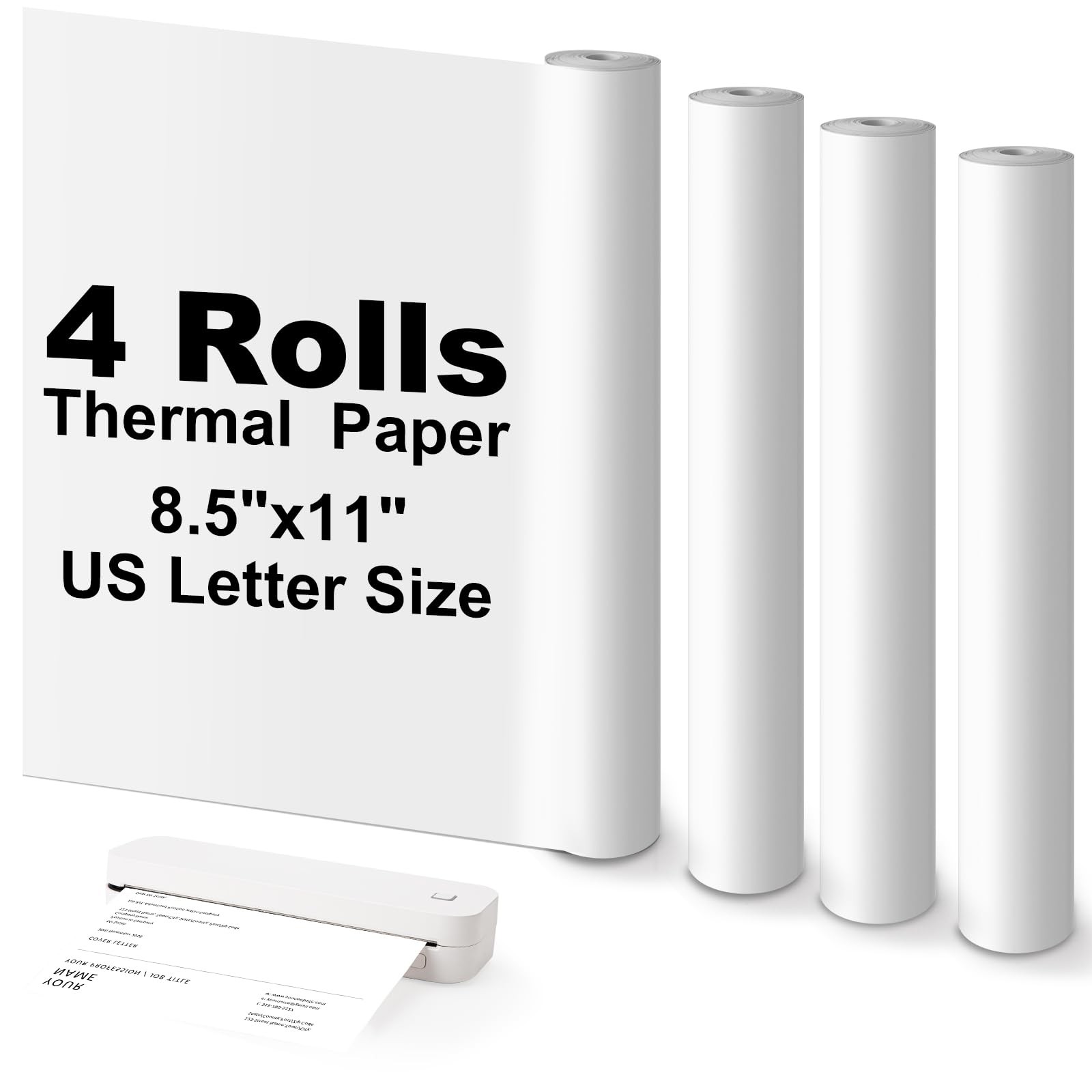 Atnadov Thermal Printer Paper 8.5”x11” US Letter Size, 4 4 Rolls, White