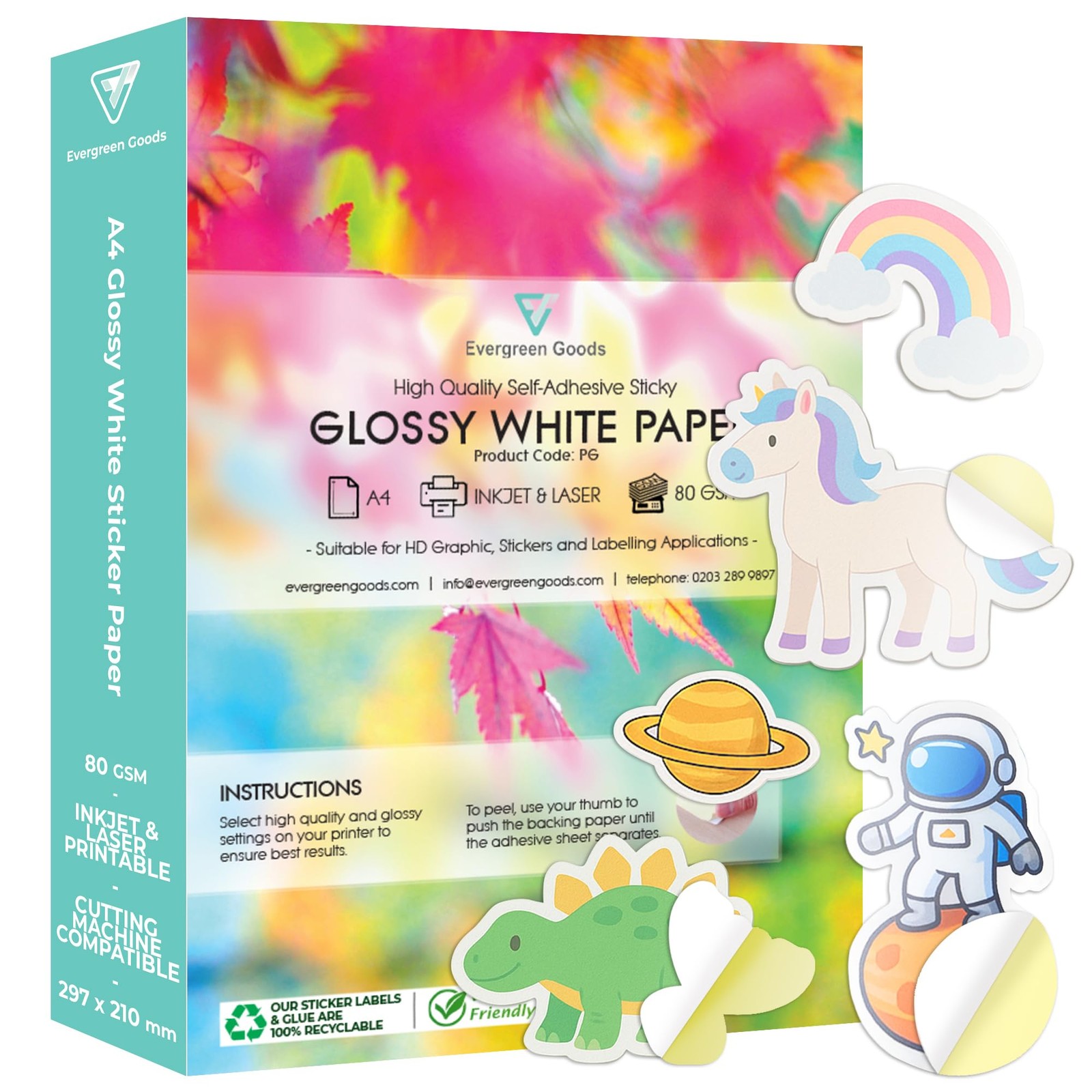 Evergreen Goods 50 A4 Blank White Glossy Labels, 210x297mm, Durable …