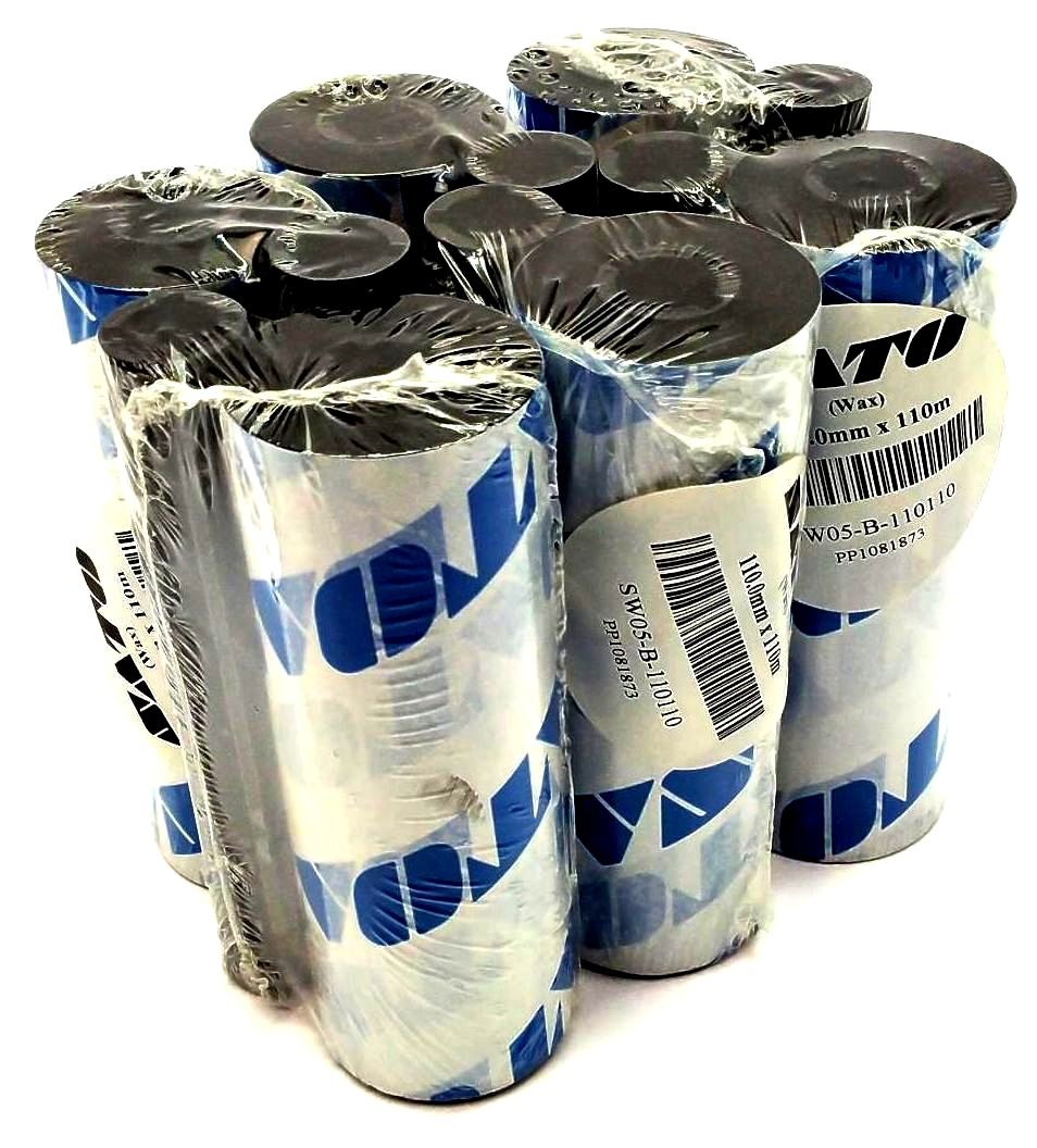 Sato 4.33″ x 360′ Wax Ribbons Thermal Transfer SW05-B-110110 Genuine – 6 Rolls