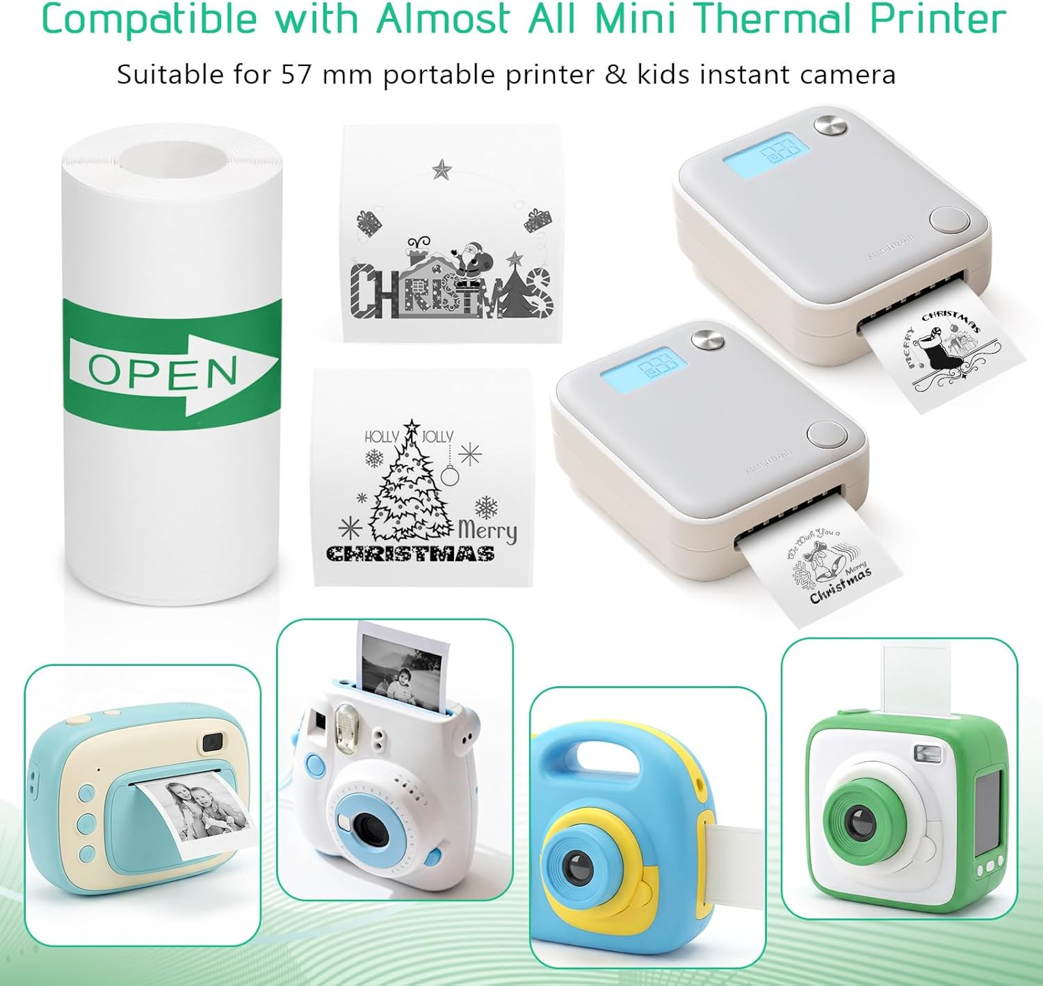10 Rolls Mini Thermal Printer Sticker Paper, 57 X 25Mm Self-Adhesive Thermal Pap