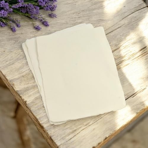 100% Cotton Vintage Deckle-Edge Handmade Printer Paper, 8.5×11″, Off-White, 100