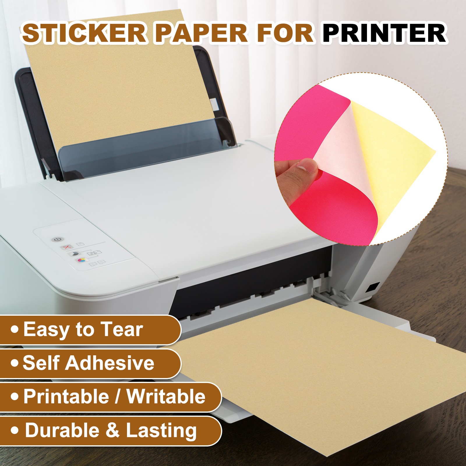 50 Pcs Sticker Paper for Printer 50 Pcs Full Sheet A4 Sticker Labels Rose Red