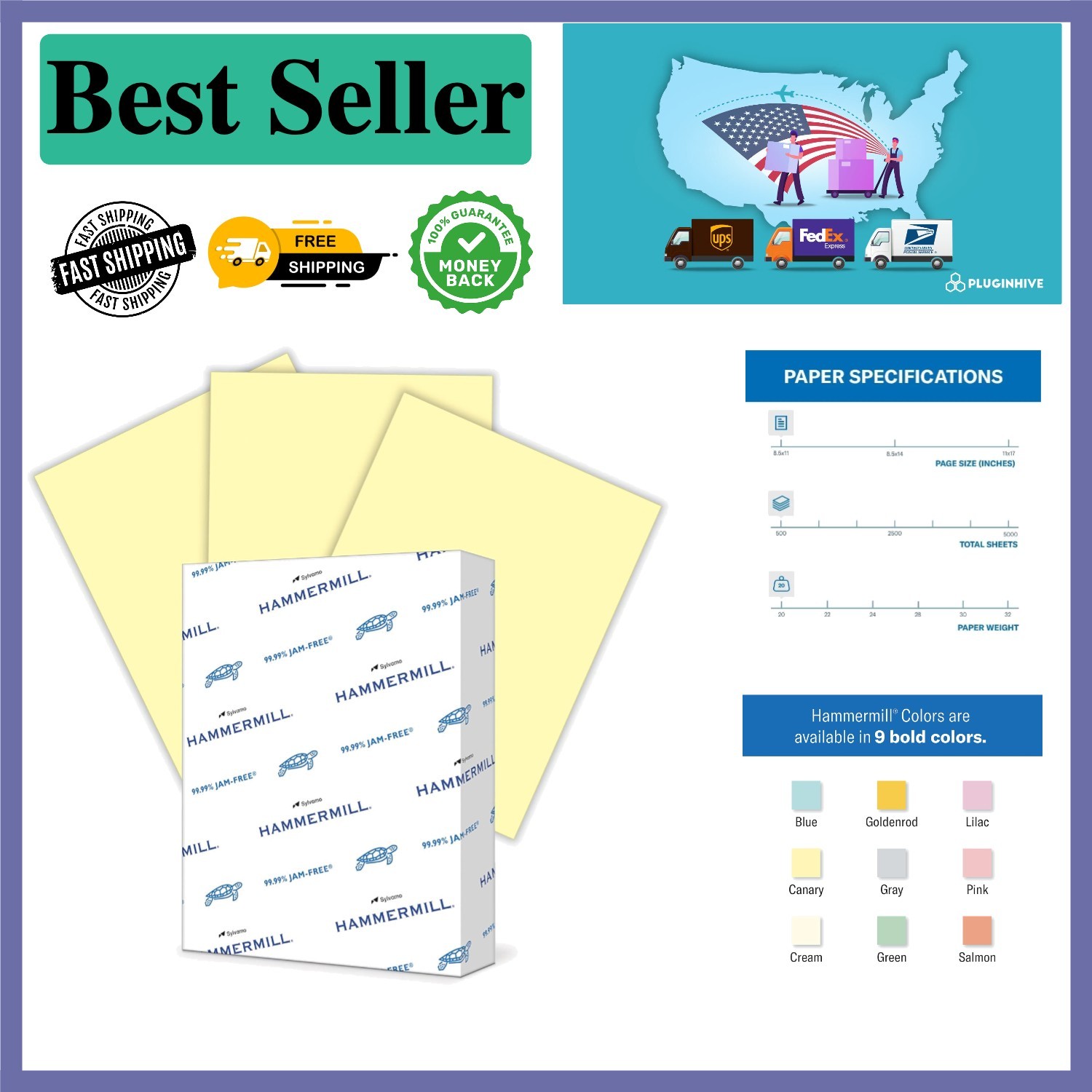 Dependable 20 lb Colored Printer Paper, 8.5×11 – 500 Sheets, 30% Recycled Fiber