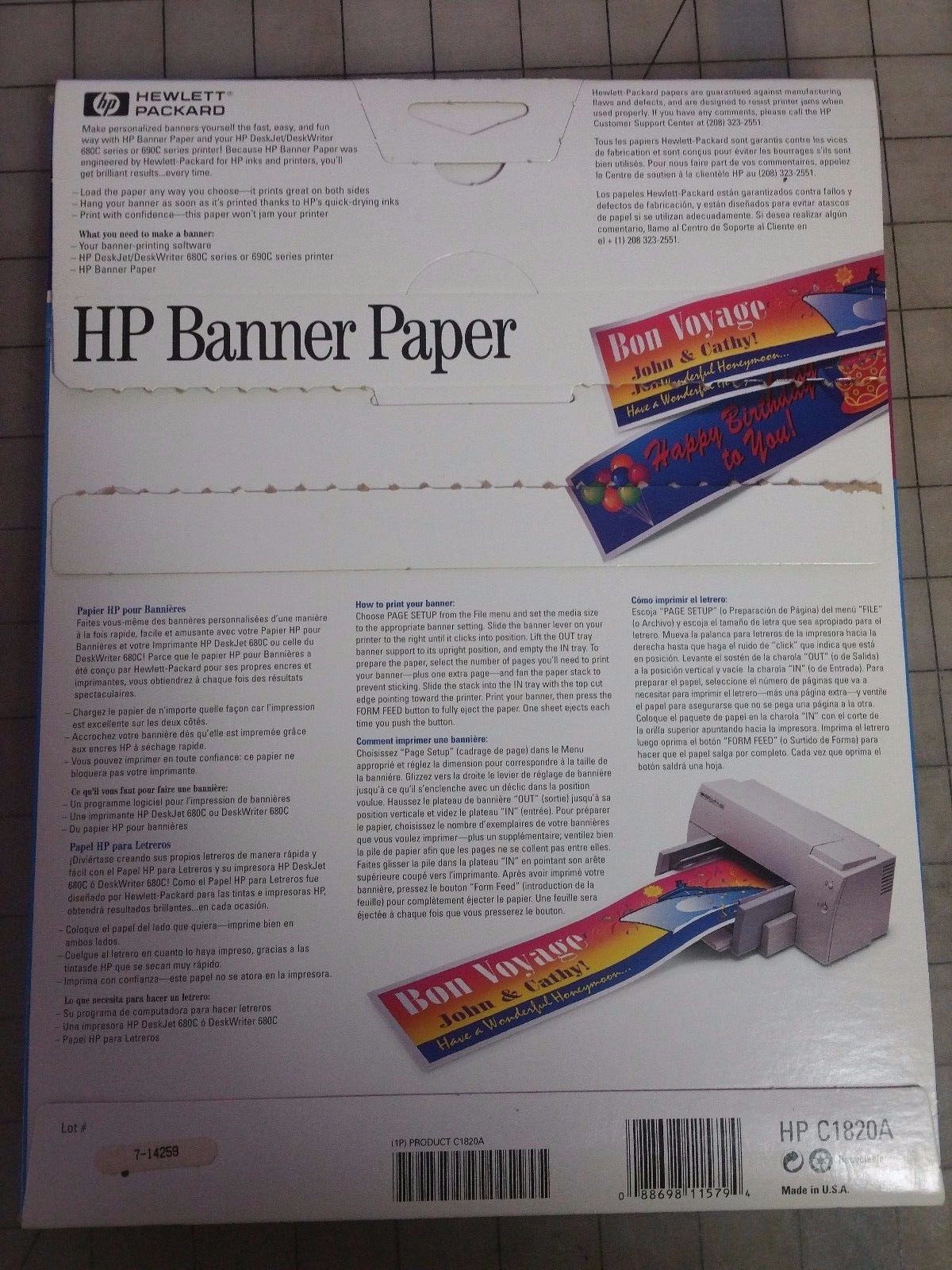 HP Banner Paper 24 LB, 4 continuous stacks of 20 sheets White – Open Box