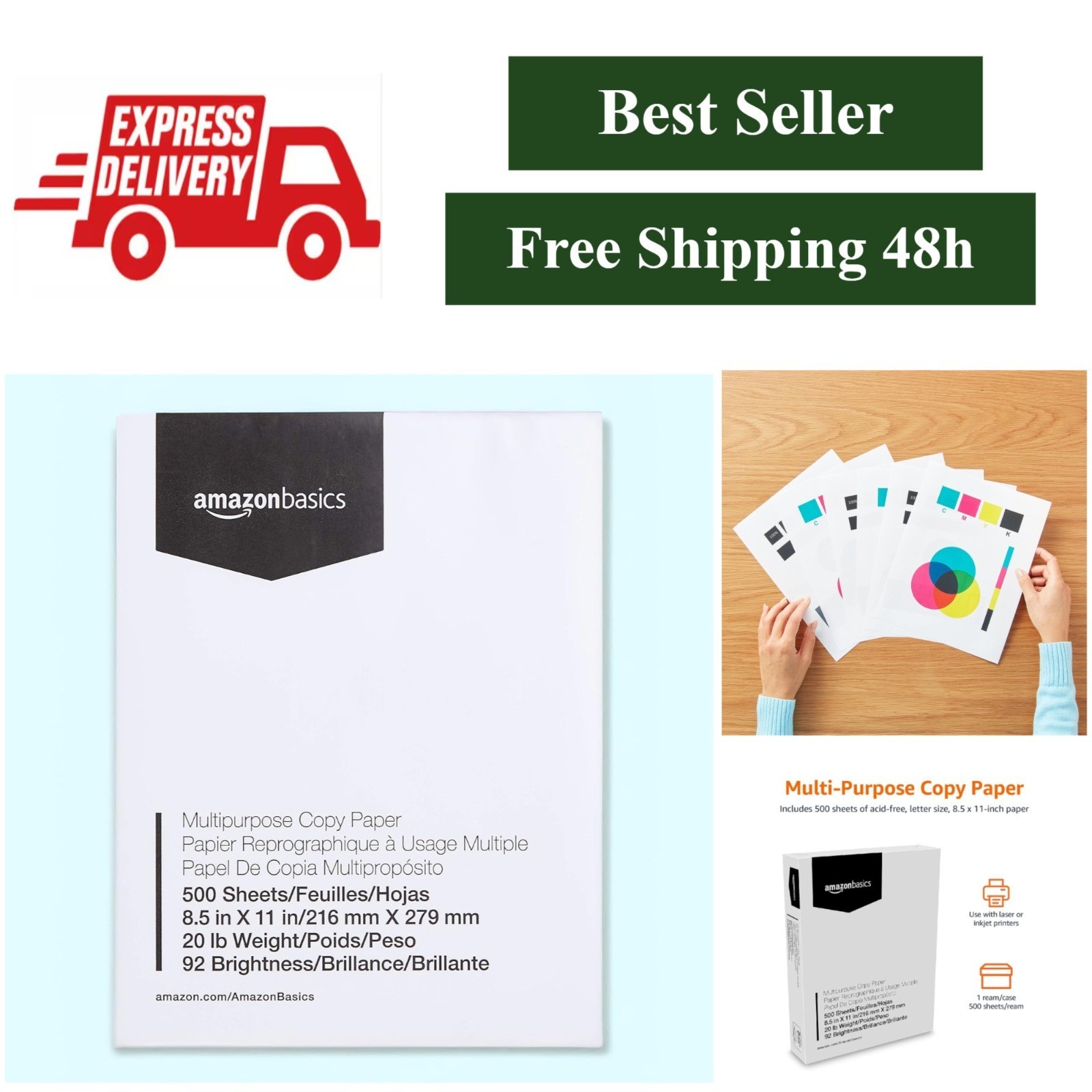 Amazon Basics Multipurpose Copy Printer Paper, 8.5 x 11, 20 lb, 500 Sheets