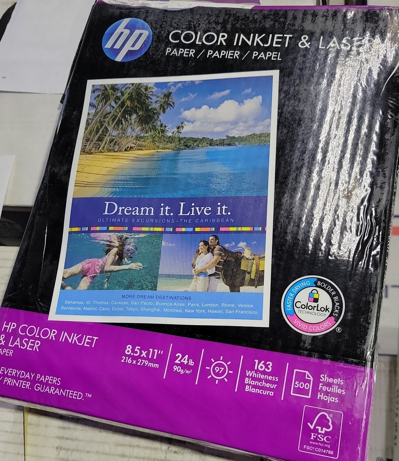 HP 163 Whiteness Color Inkjet &Laser Paper 24lb 500 Sheets 8.5 x 11″ ColorLok