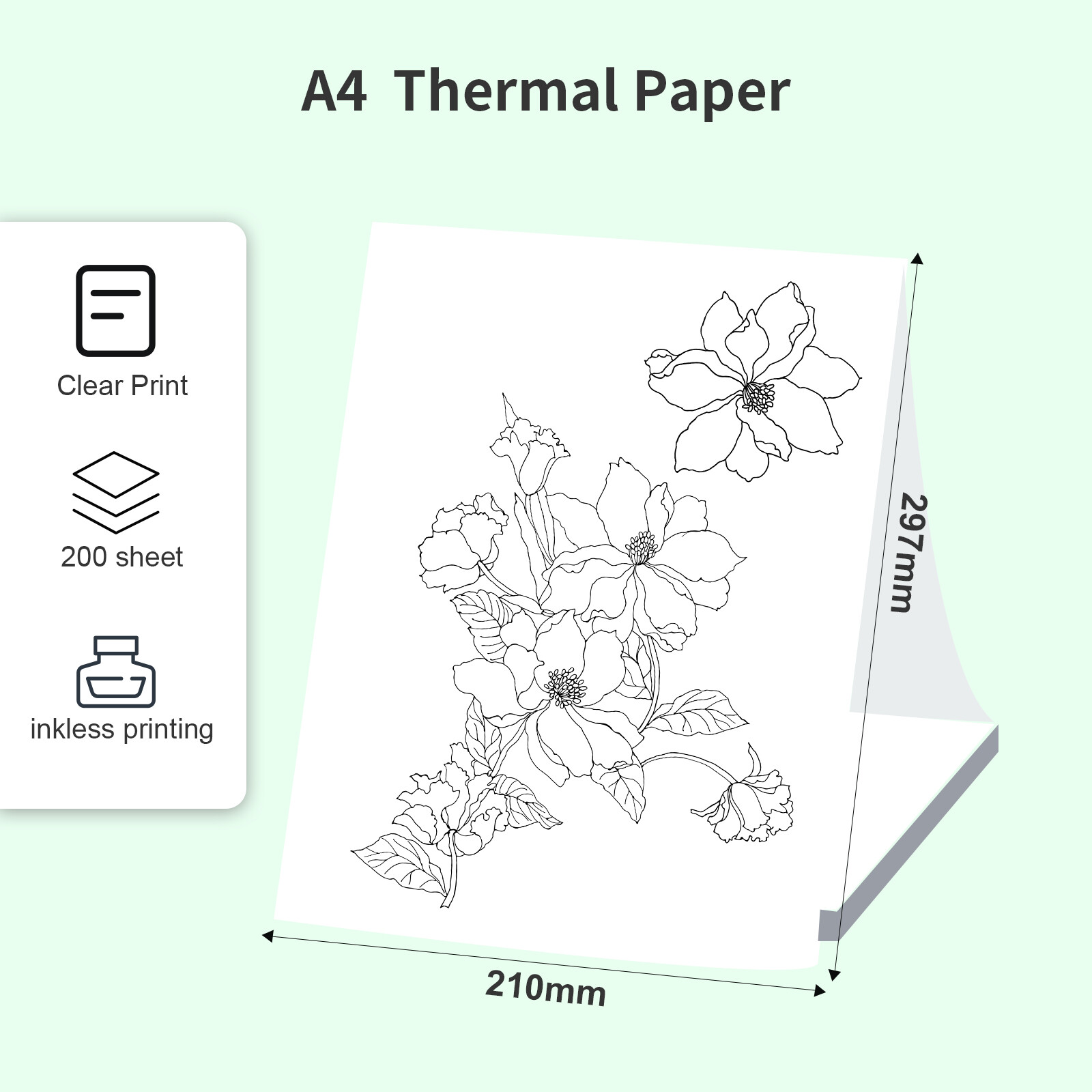 A4 Thermal Paper 200 Sheet Fanfold Printing Paper for Thermal Printer C6W5