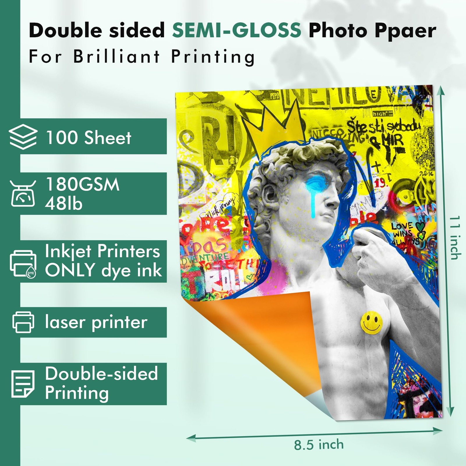 100 PCS Double Sided SemiGloss Photo Paper 8.5×11 Inch 48LB Inkjet Laser
