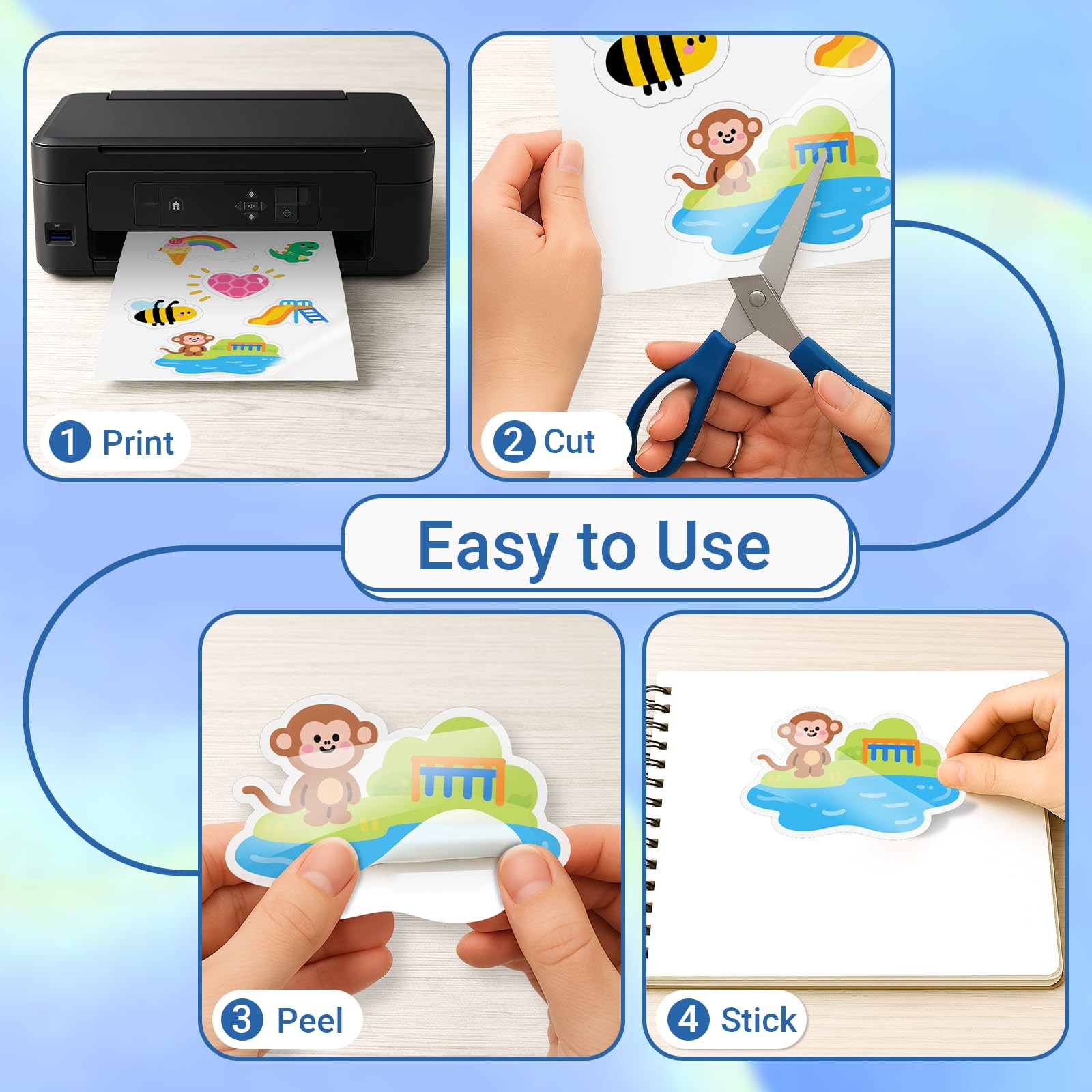 18 Sheets Sticker Paper for Self Printing A4, Glossy White Waterproof Bedr…