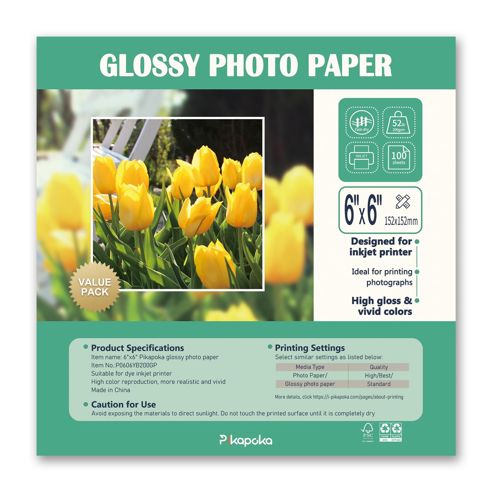 6×6 Glossy Photo Paper 52lb, Square Photo Paper for Dye Inkjet Printer, 200gs…