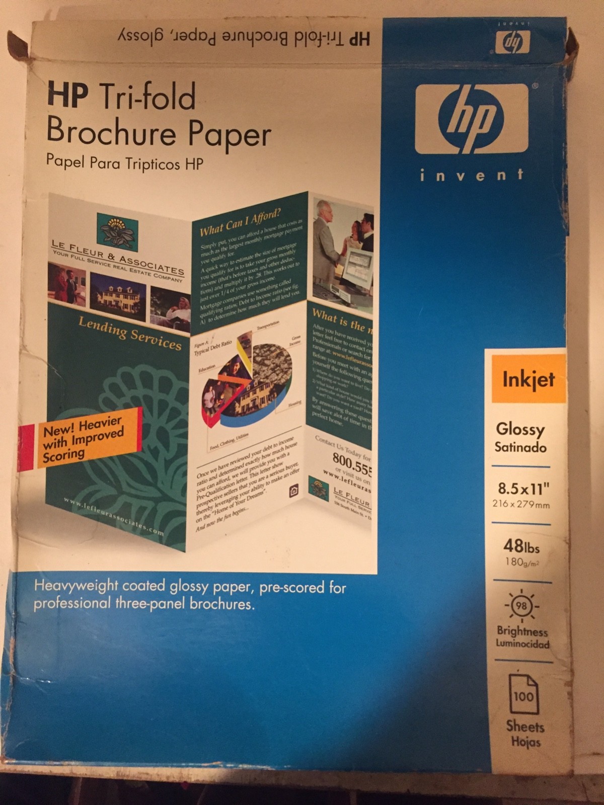 HP Tri-fold Brochure Paper Glossy 8.5″ x 11″ 48 lb 60 sheet qty