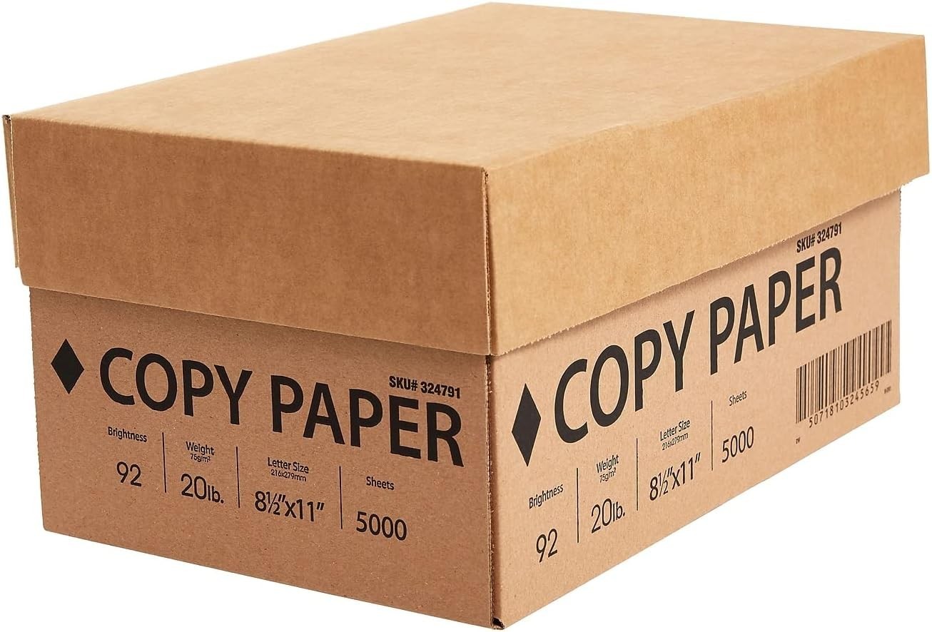 Bulk Printer Paper – 5000 Sheets of 92 Brightness, 20 lb, 8.5×11 Inches – White