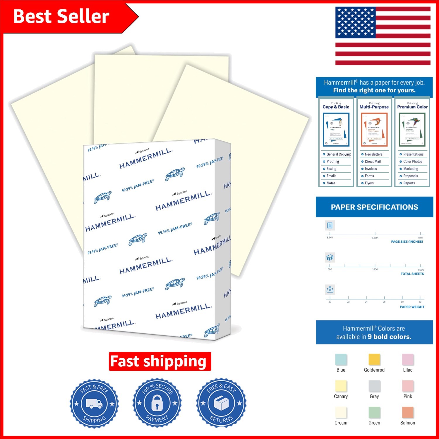 Dependable 20lb Cream Colored Paper – Bright and Smooth, 500 Sheets 8.5×11