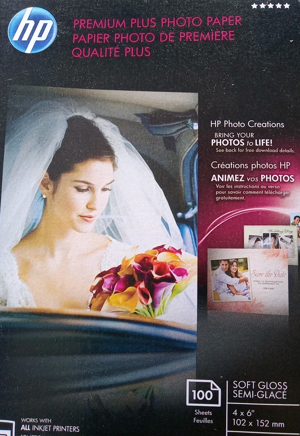 HP PREMIUM PLUS PHOTO PAPER 4X6″ Semi-GLOSS pack of 100 sheets NEW