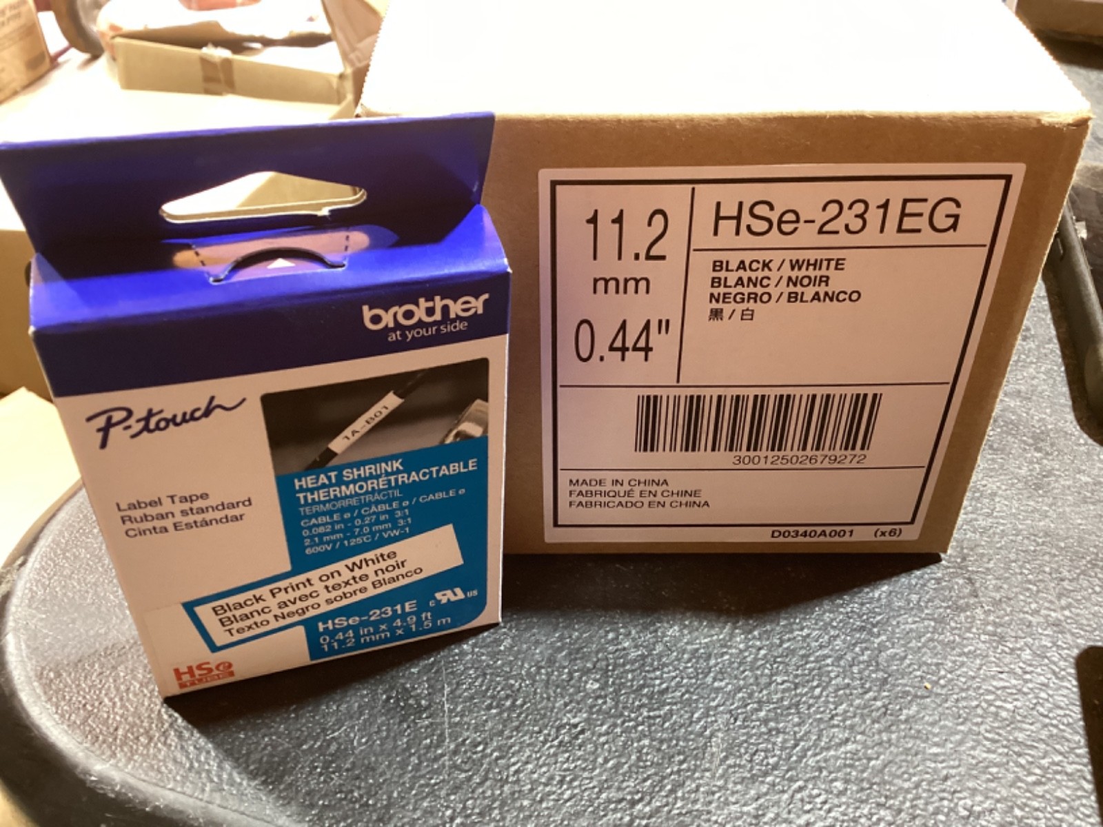 6 Pack Brother P-Touch Genuine HSe-231EG BLACK ON WHITE Label Tape 0.44” x 4.9’