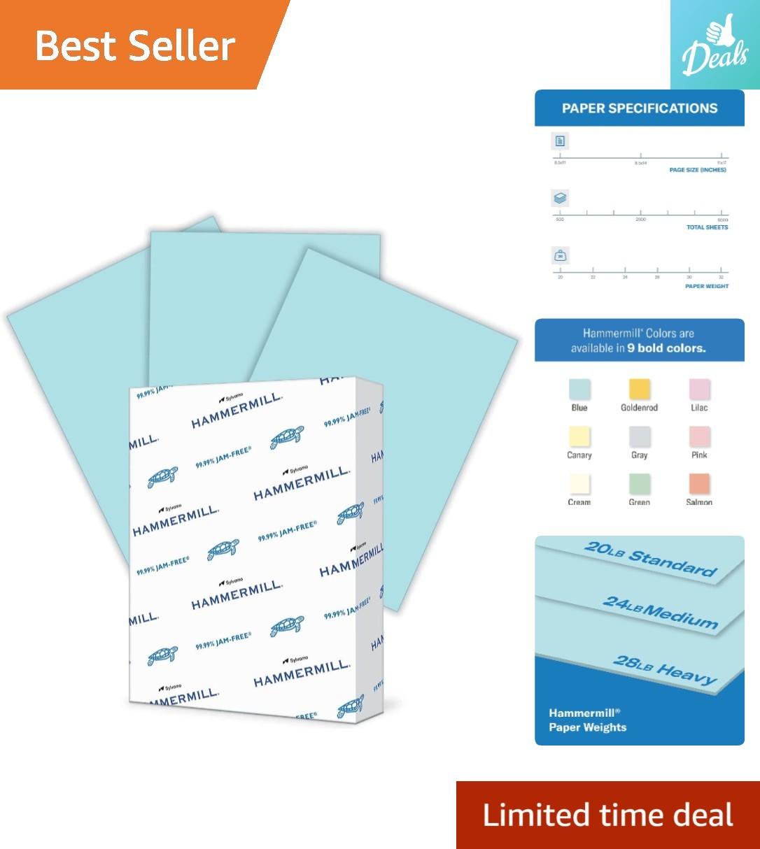 Pastel Blue Colored Paper, 20 lb, 8.5 x 11 | 500 Sheets, Sustainably Made