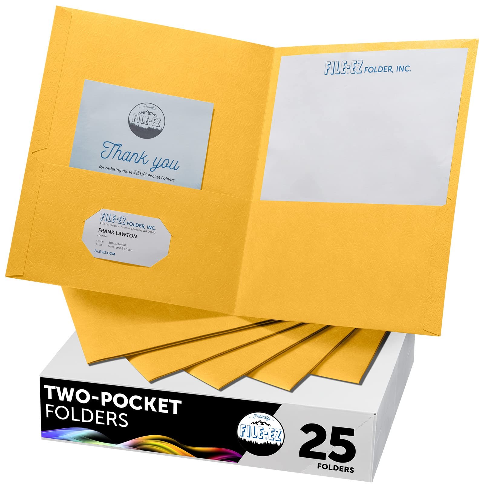 Two-Pocket Folders, 25-Pack, Textured Paper, Letter Size (EZ Yellow 25 Folders