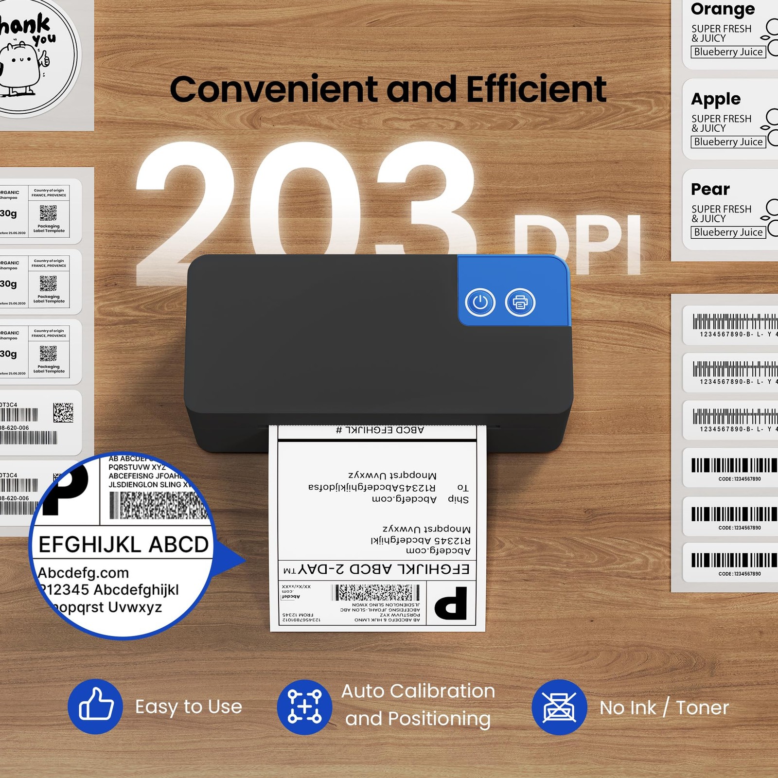 ETIKEZ Bluetooth Thermal Shipping Label Printer, 4×6 160*109*30mm, black