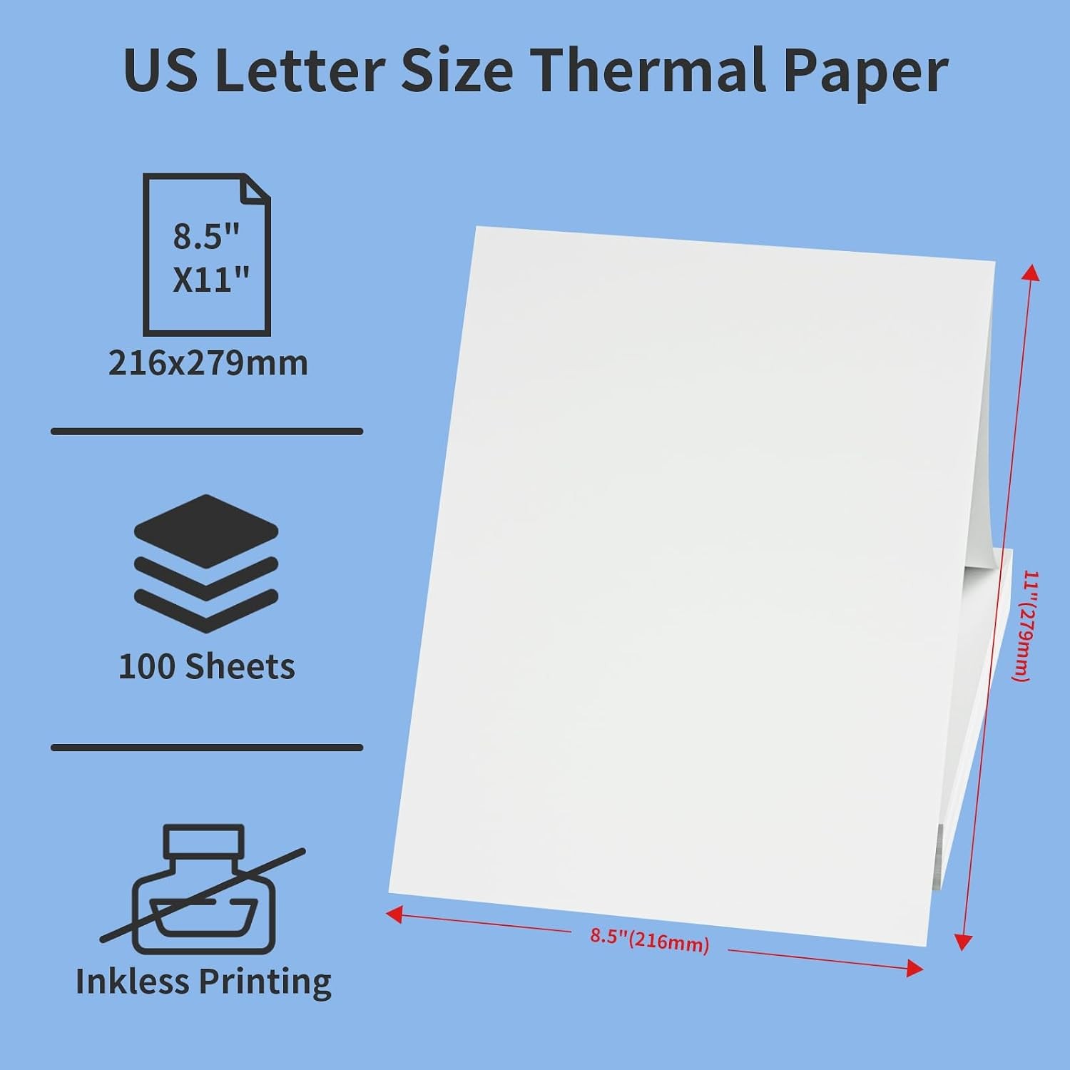 FungLam Thermal Printer Paper 8.5 x 11 Inch, 100 Sheets US Letter Size