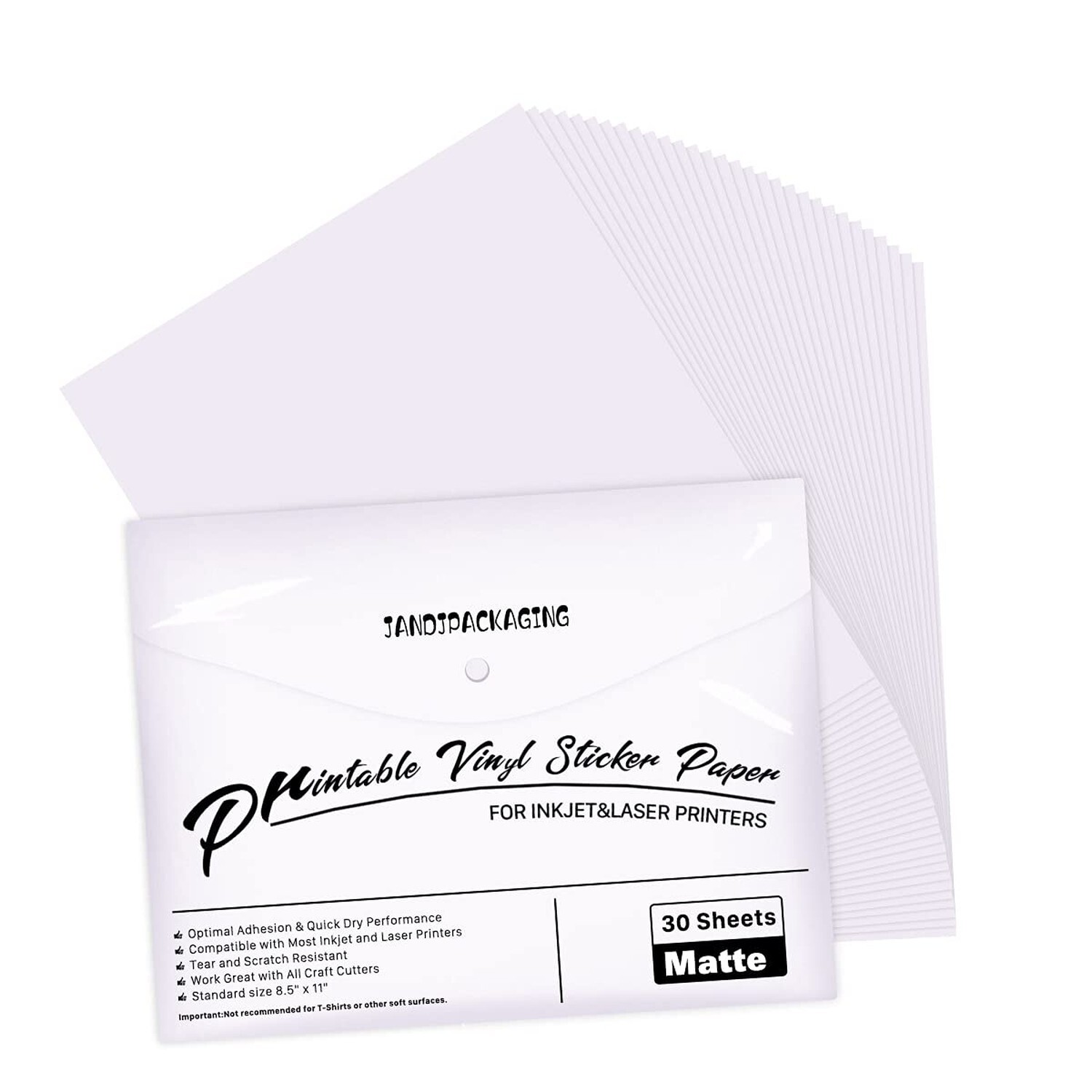 JANDJPACKAGING Printable Vinyl for Inkjet Printer – 30 Pack Printable Vinyl S…