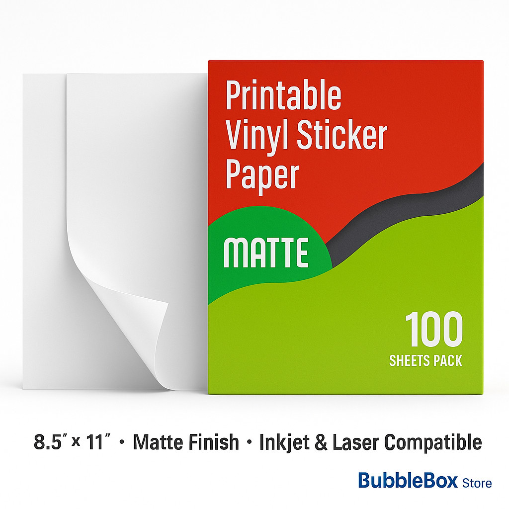 Printable Vinyl Sticker Paper 8.5×11 Matte Waterproof Inkjet Laser Cricut 100