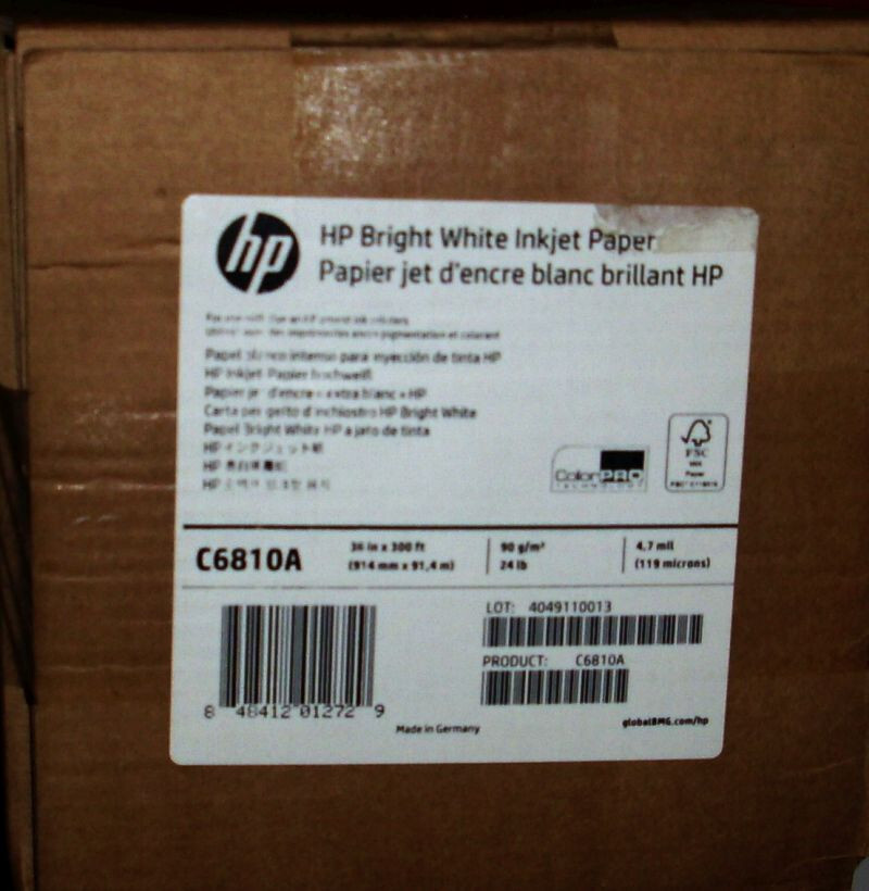 HP C6810A Bright White inkjet paper 914 mm x 91.4 m 90 g/m² 119 microns original packaging