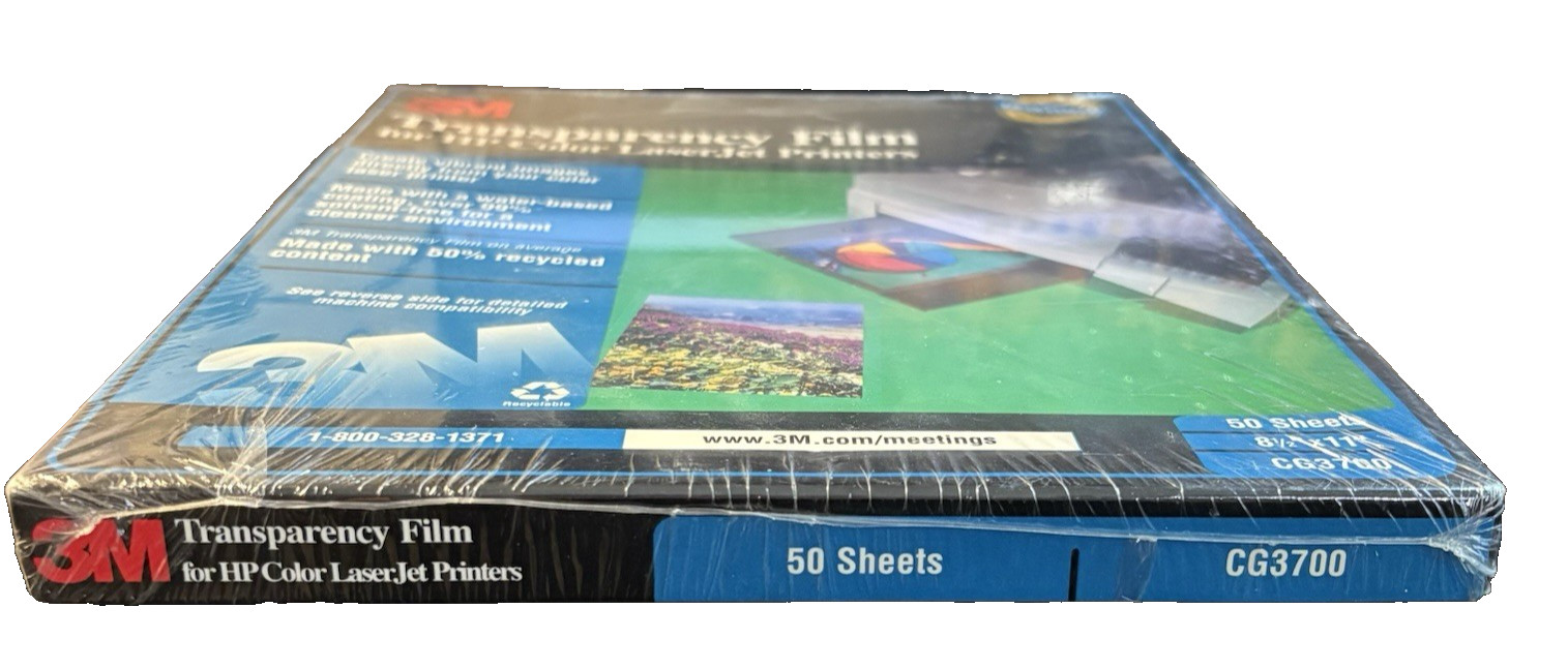 NEW/Sealed 3M Transparency Film Clear 8.5″x11” 50 Sheets HP Laser Printer CG3700