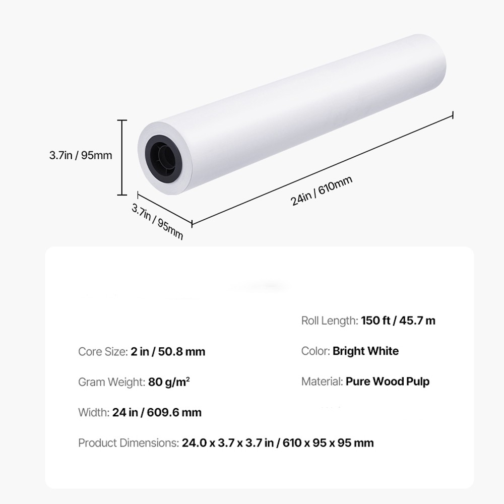 Wide Format Paper Plotter Paper 24″x150’/ 36″ x 150′ CAD Bond For Inkjet Printer