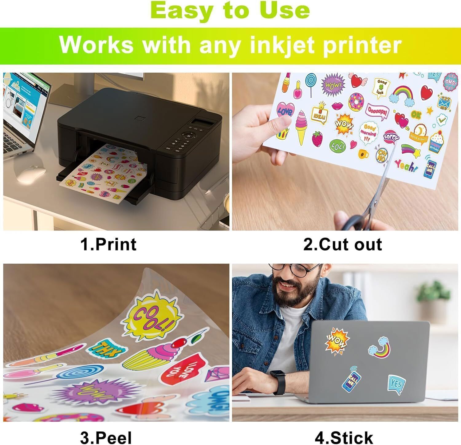Clear Printable Vinyl Sheets for Inkjet Printer 8.5×11 Inch for Crafts, Labels