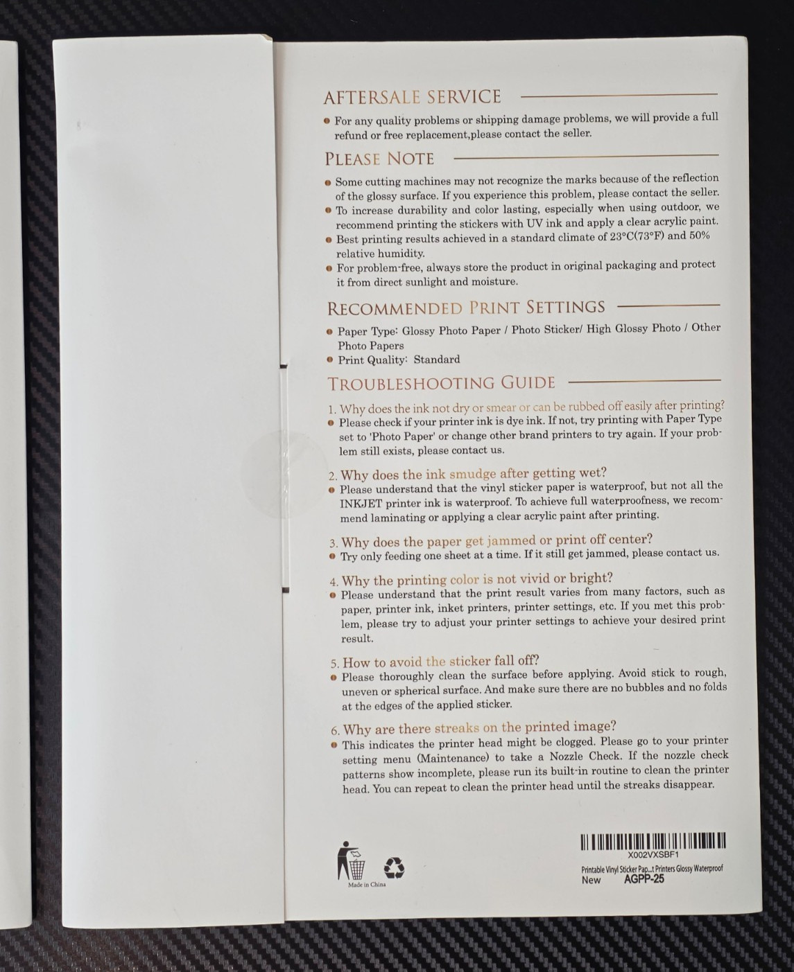 A-Sub Set of 2 Inkjet Vinyl Sticker Paper Glossy White 8.5″ x 11″ 25 Sheet Each