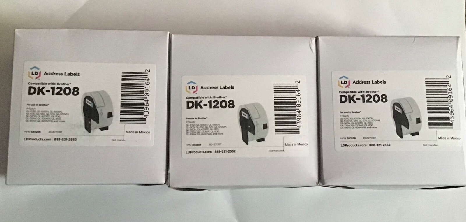 Lot of 3 LD Compatible Brother DK-1208 Address Labels / 1.4 in x 3.5 in