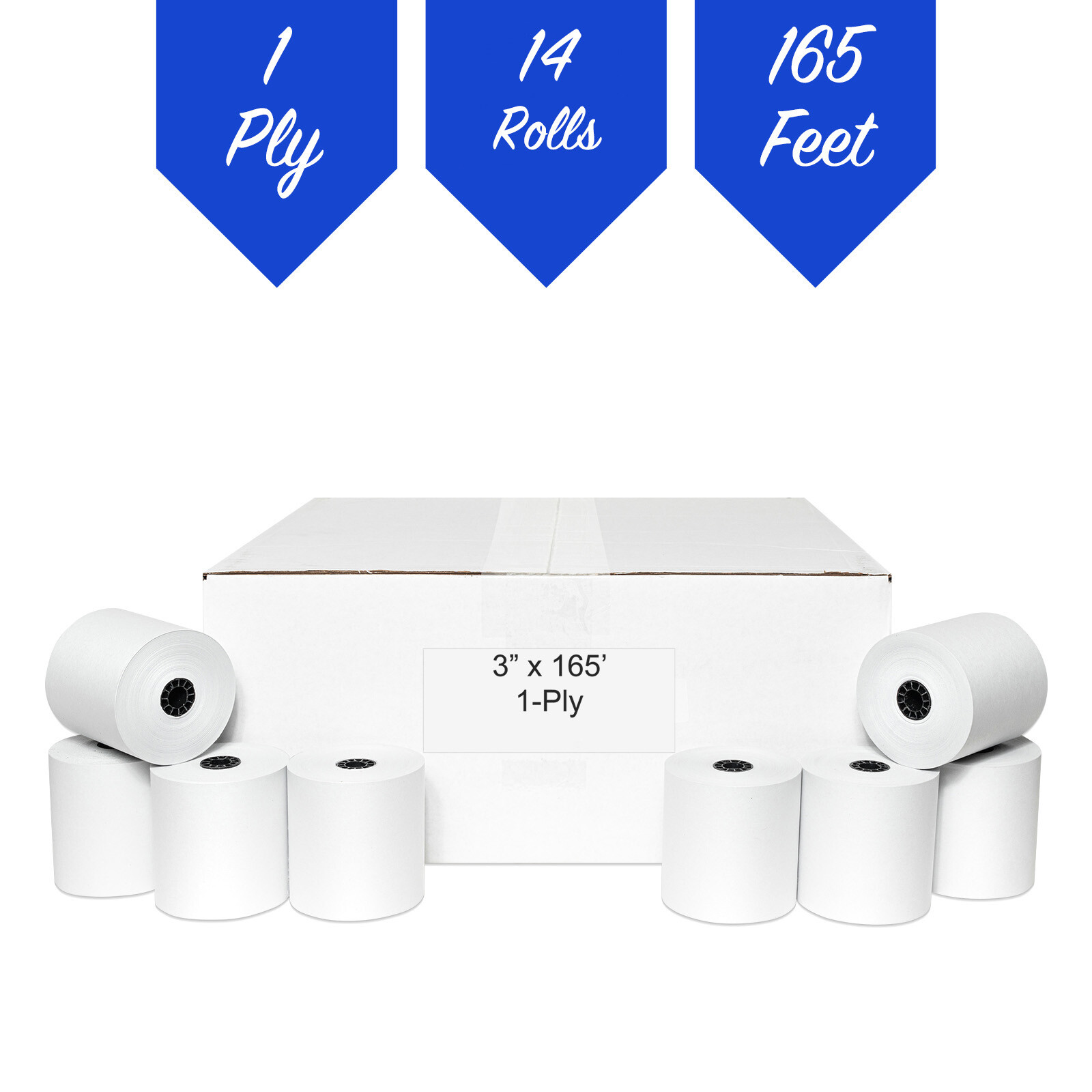3″ x 165′ Cash Register 1 Ply Blended Bond Printer Pos Paper Roll 14Rolls/Case