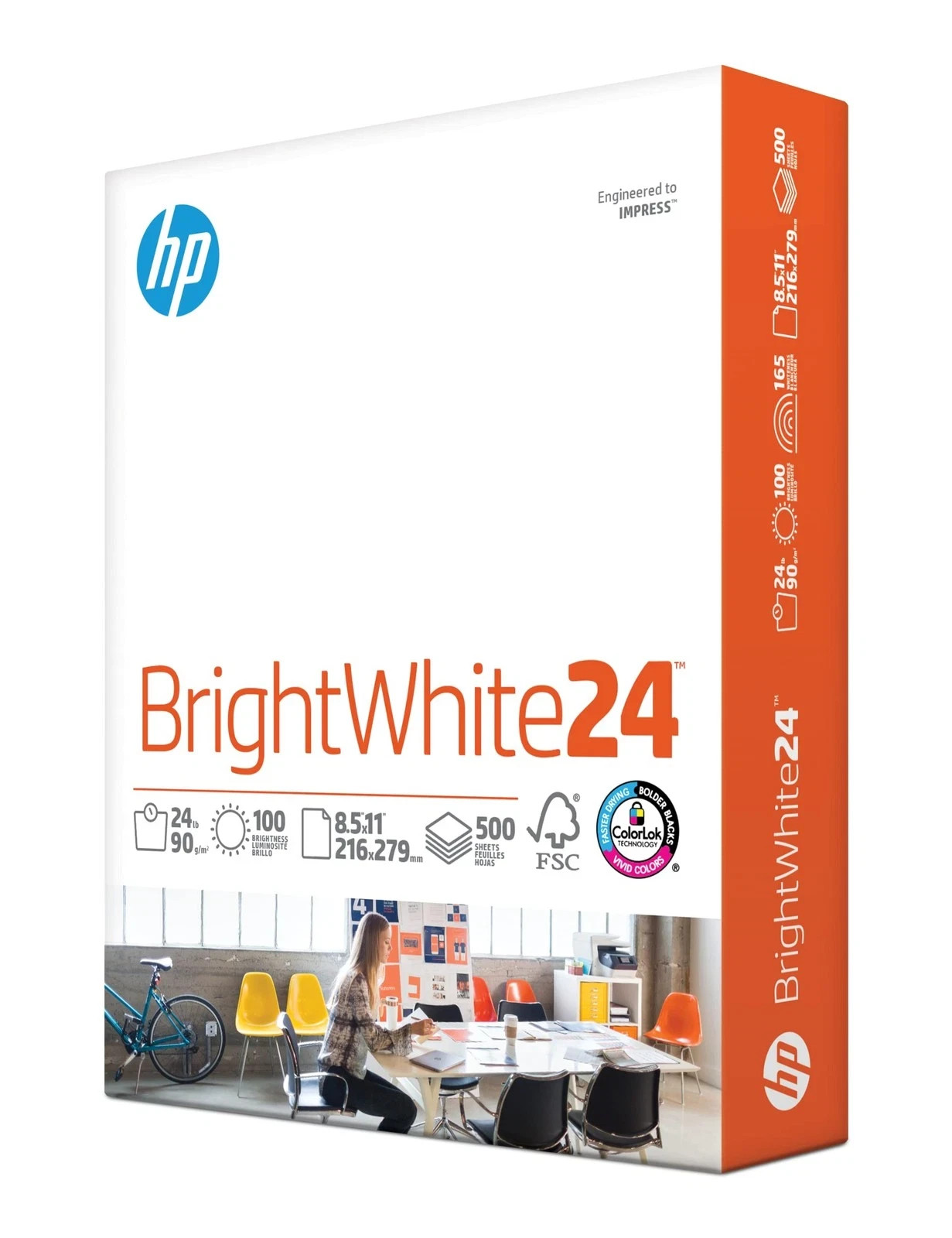 HP Paper Printer Paper 8.5×11 BrightWhite 24 lb 1 Ream 500 Sheets 100 Bright