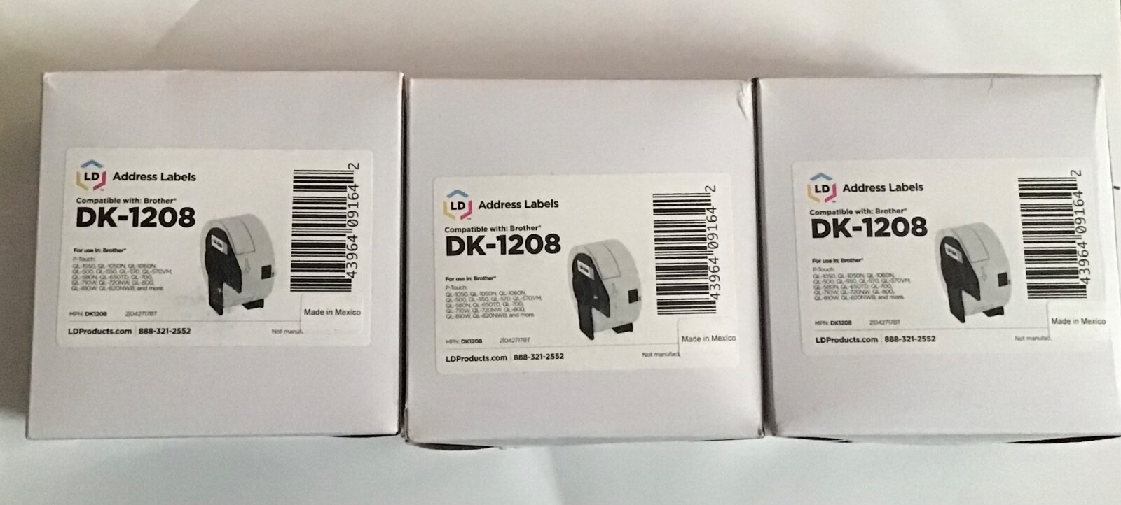 Lot of 3 LD Compatible Brother DK-1208 Address Labels / 1.4 in x 3.5 in