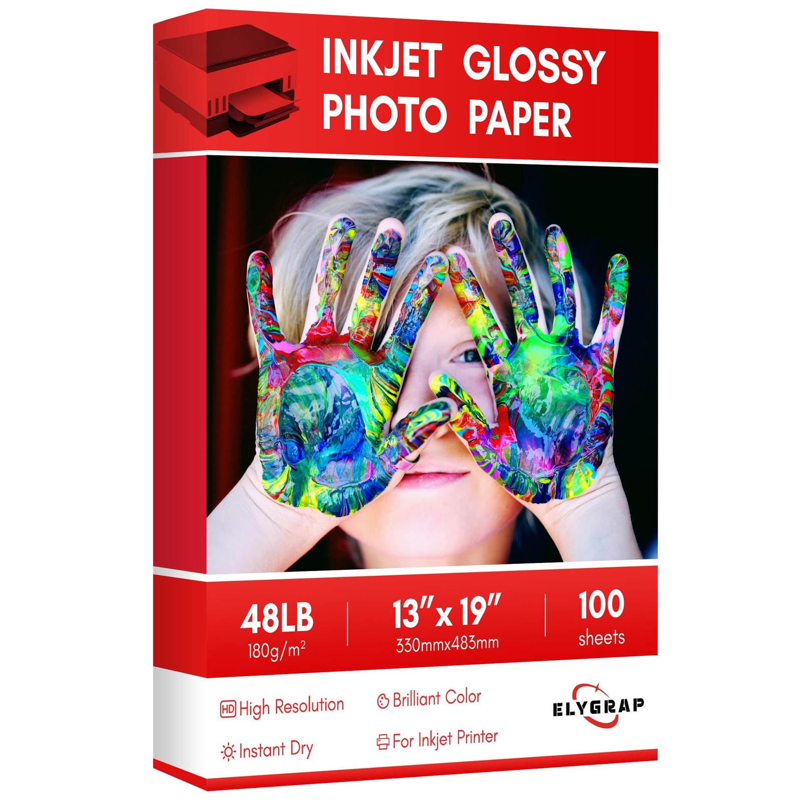 100 Sheets Glossy Inkjet Photo Paper 13X19 Inch 48lb 180GSM Professional