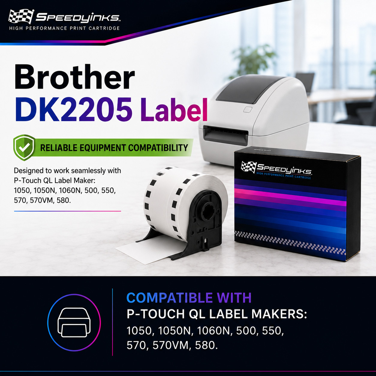 10PK Compatible Brother DK-2205 White Paper Tape – 2.4 in x 100 ft
