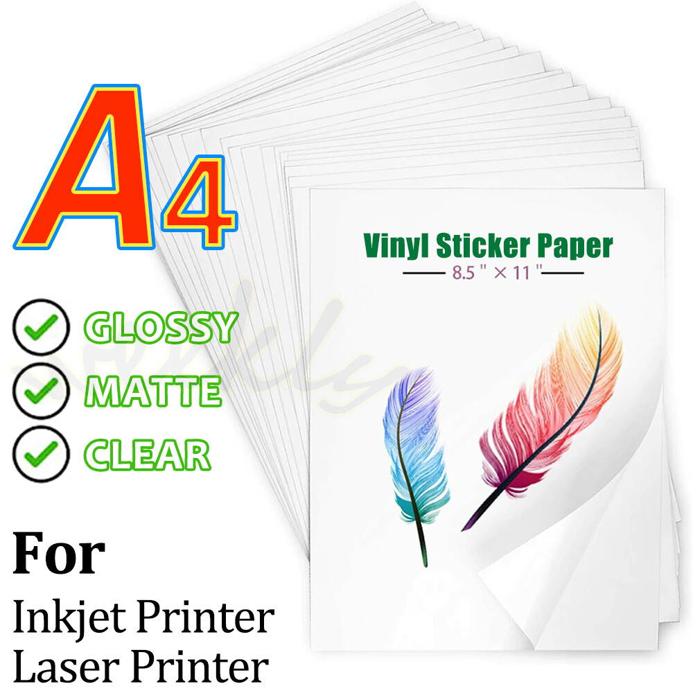 Printable Vinyl Sticker Paper 8.5×11 Glossy Matte Clear for Inkjet Laser Printer