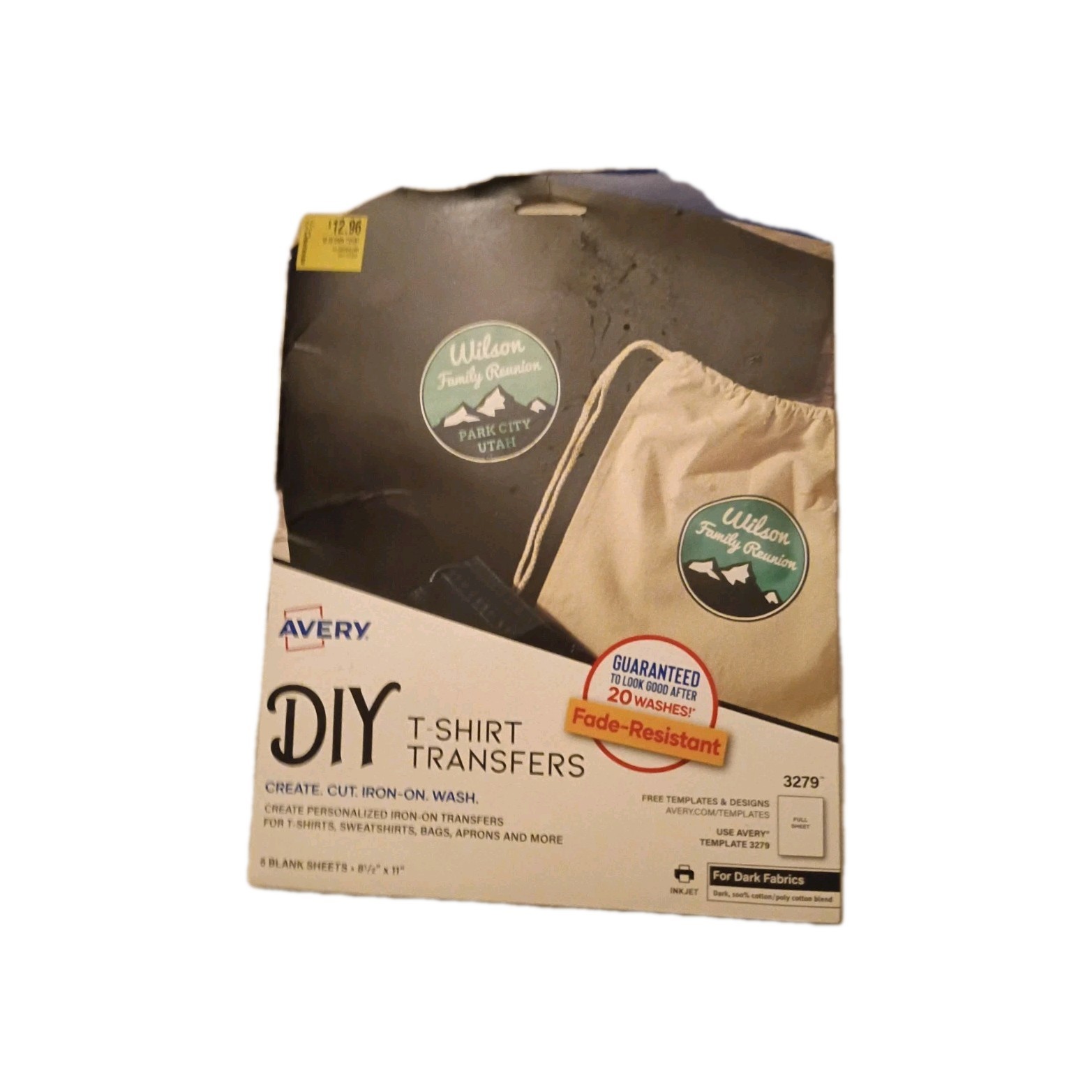 Avery dark fabric transfers 8.5×11 full sheet iron on t-shirts 5/pk (3279)