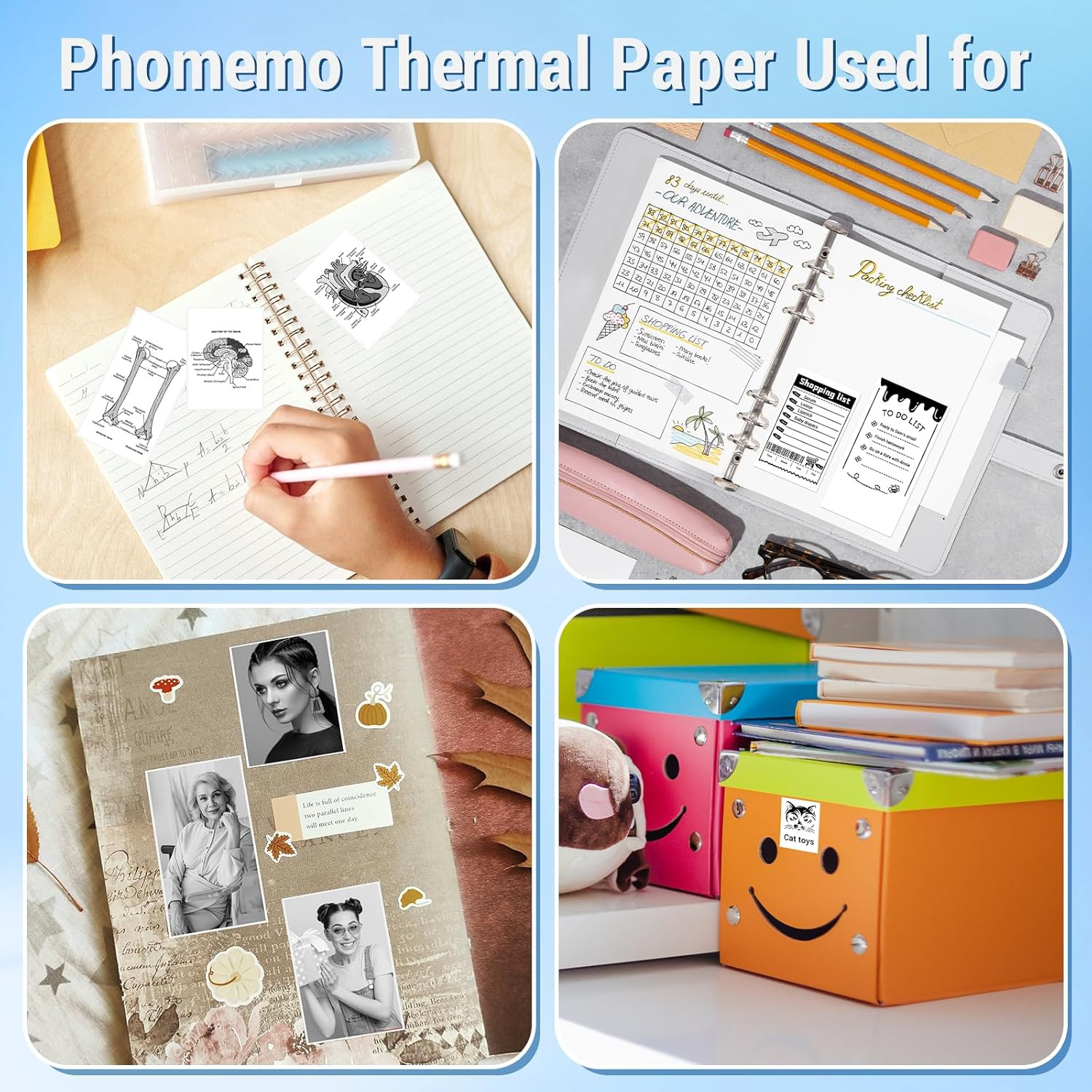 Phomemo White Self-Adhesive Thermal Paper, Glossy Printable Sticker Paper Label